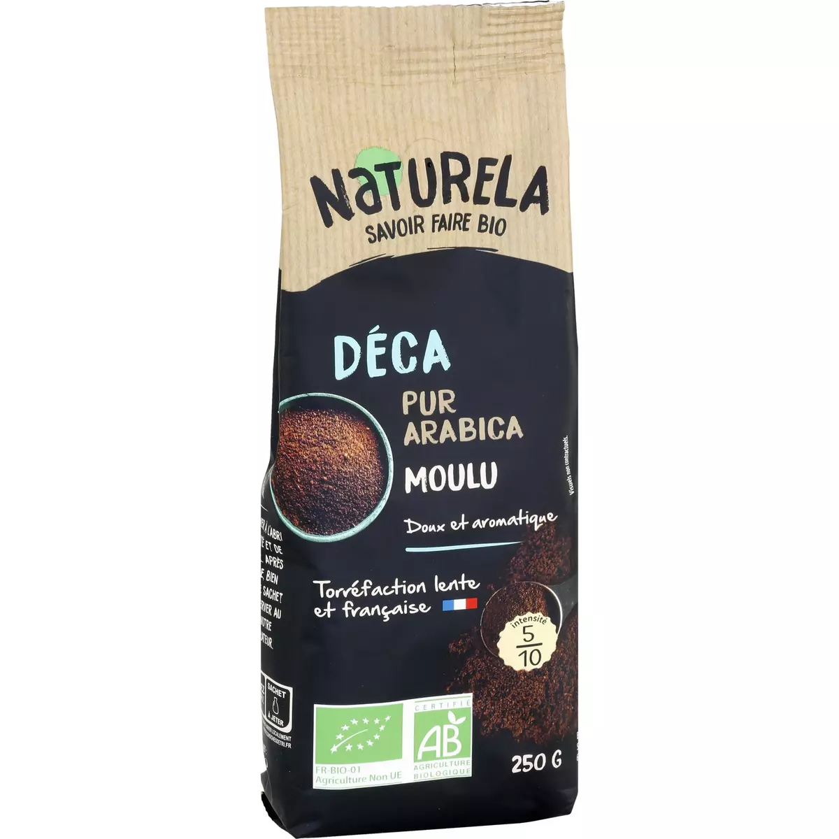NATURELA Café bio moulu décaféiné pur arabica intensité 5 250g