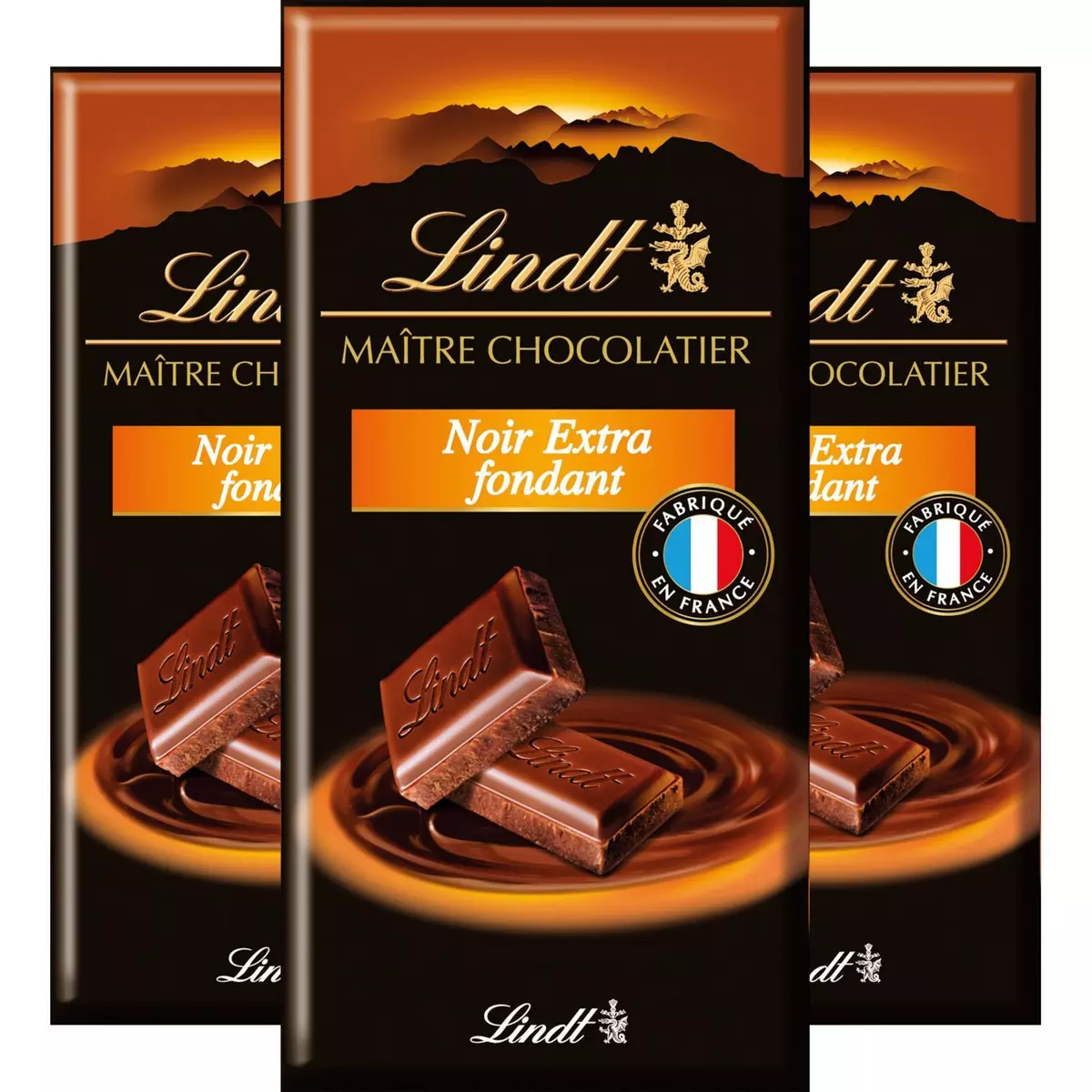 LINDT Maitre Chocolatier tablette de chocolat noir extra fondant 3 pièces 3x110g
