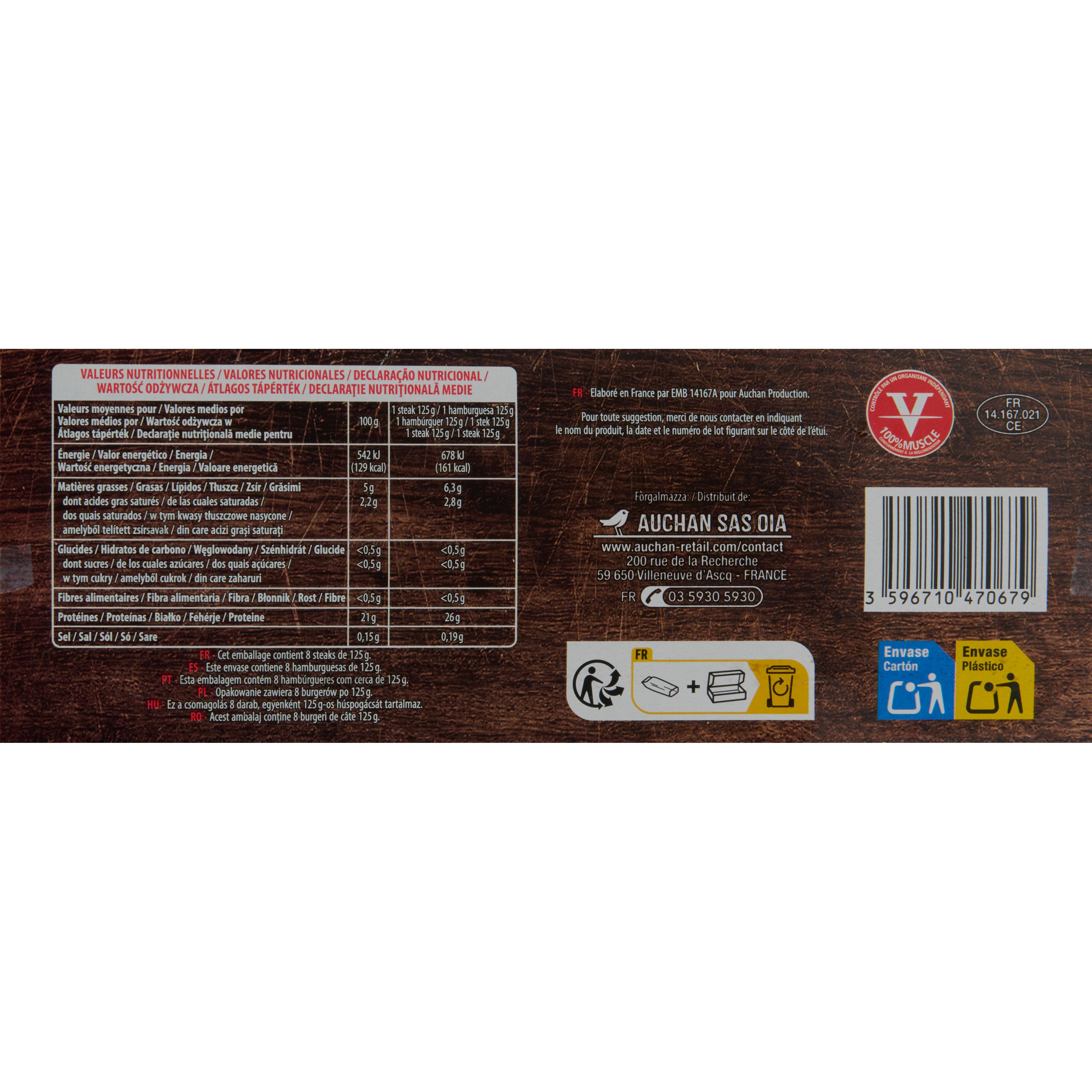 Voir la diapositive 4 : AUCHAN Steaks hachés pur bœuf façon bouchère 5% mg 8 pièces 1kg