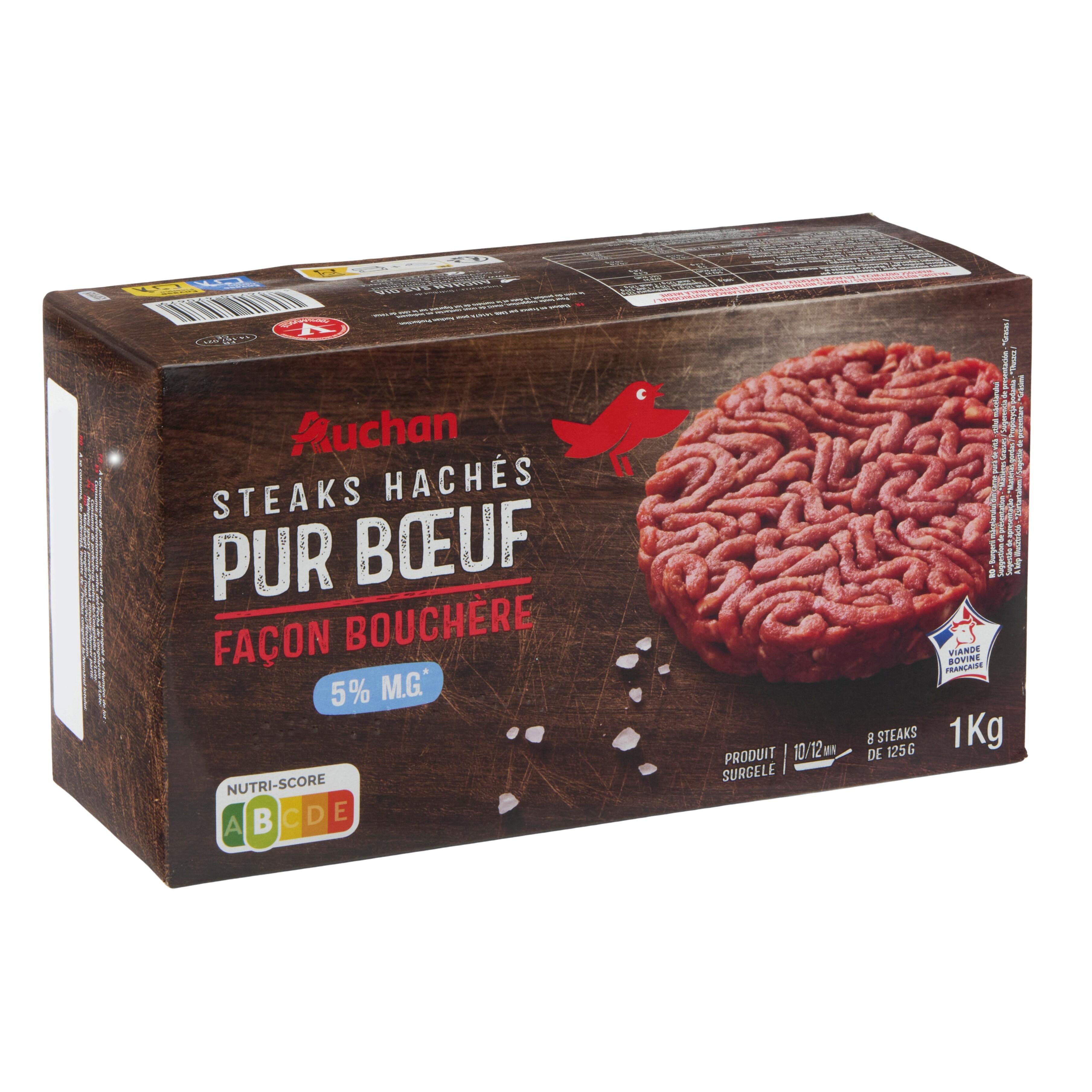 Voir la diapositive 5 : AUCHAN Steaks hachés pur bœuf façon bouchère 5% mg 8 pièces 1kg