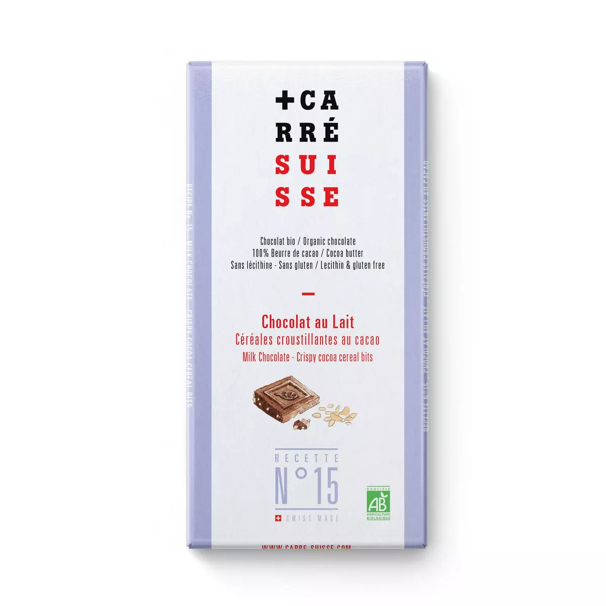 CARRE SUISSE Tablette de chocolat bio au lait quinoa souflé 1 pièce 100g