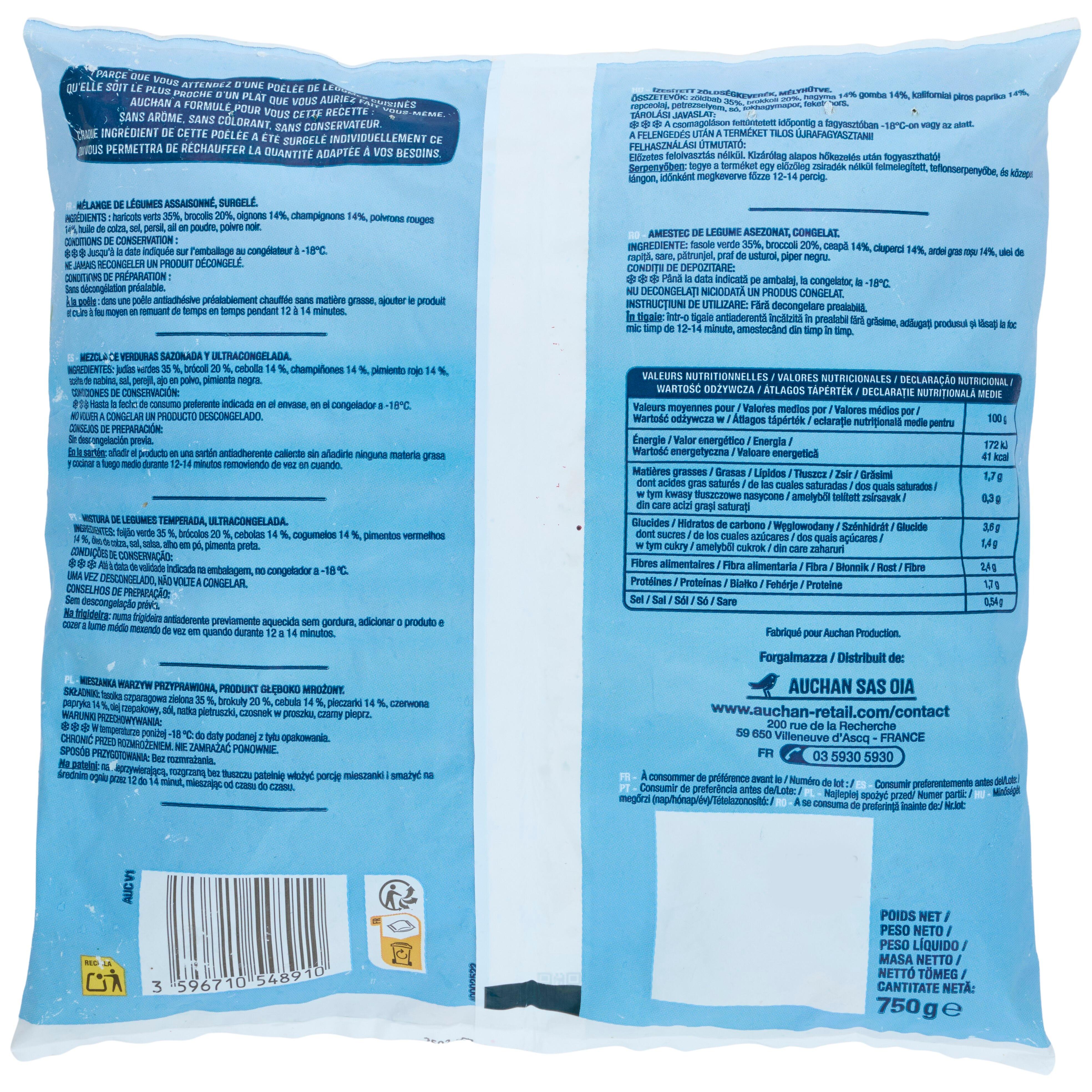 Voir la diapositive 3 : AUCHAN Poêlée de légumes champêtre 5 portions 750g
