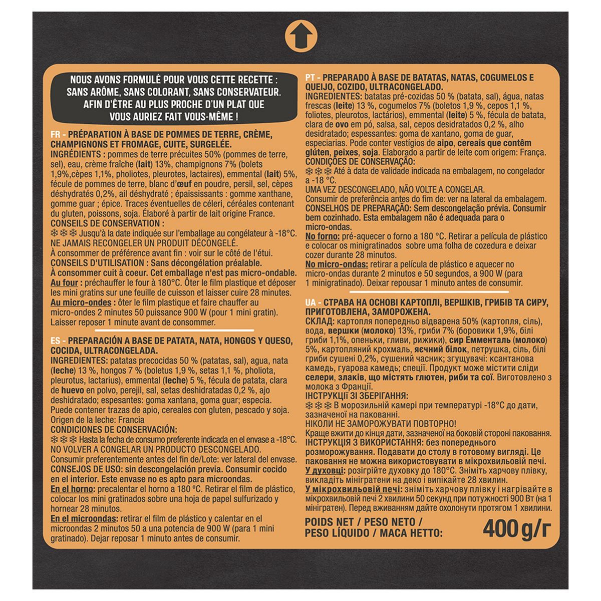 AUCHAN Mini gratins de pommes de terre bolets et cèpes à l'emmental 4 pièces 400g