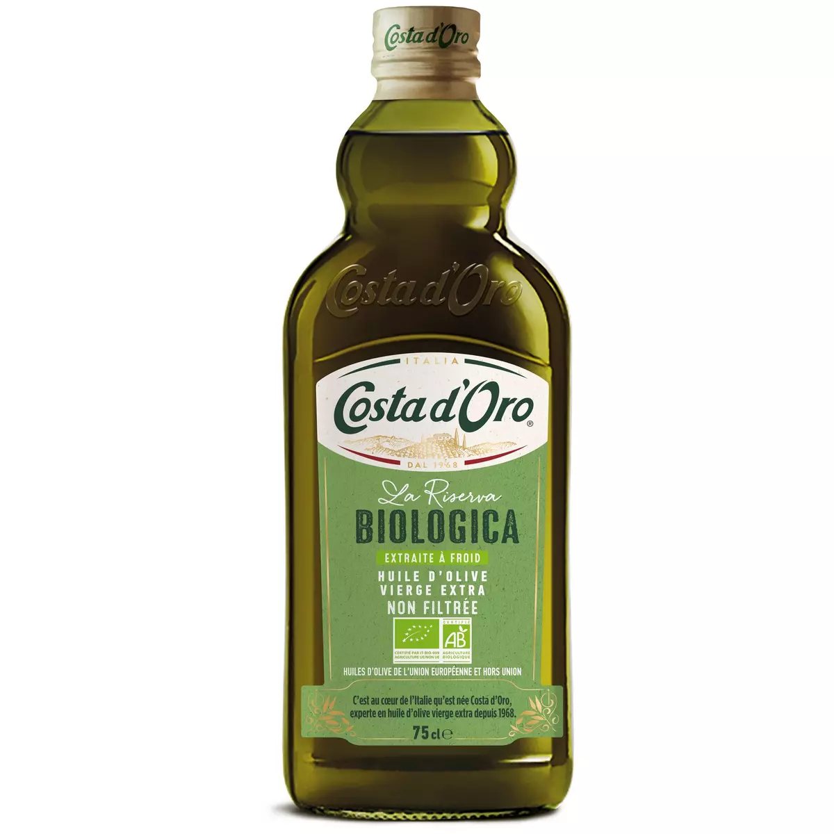 COSTA D'ORO Huile d'olive vierge extra bio non filtrée origine Italie 75cl