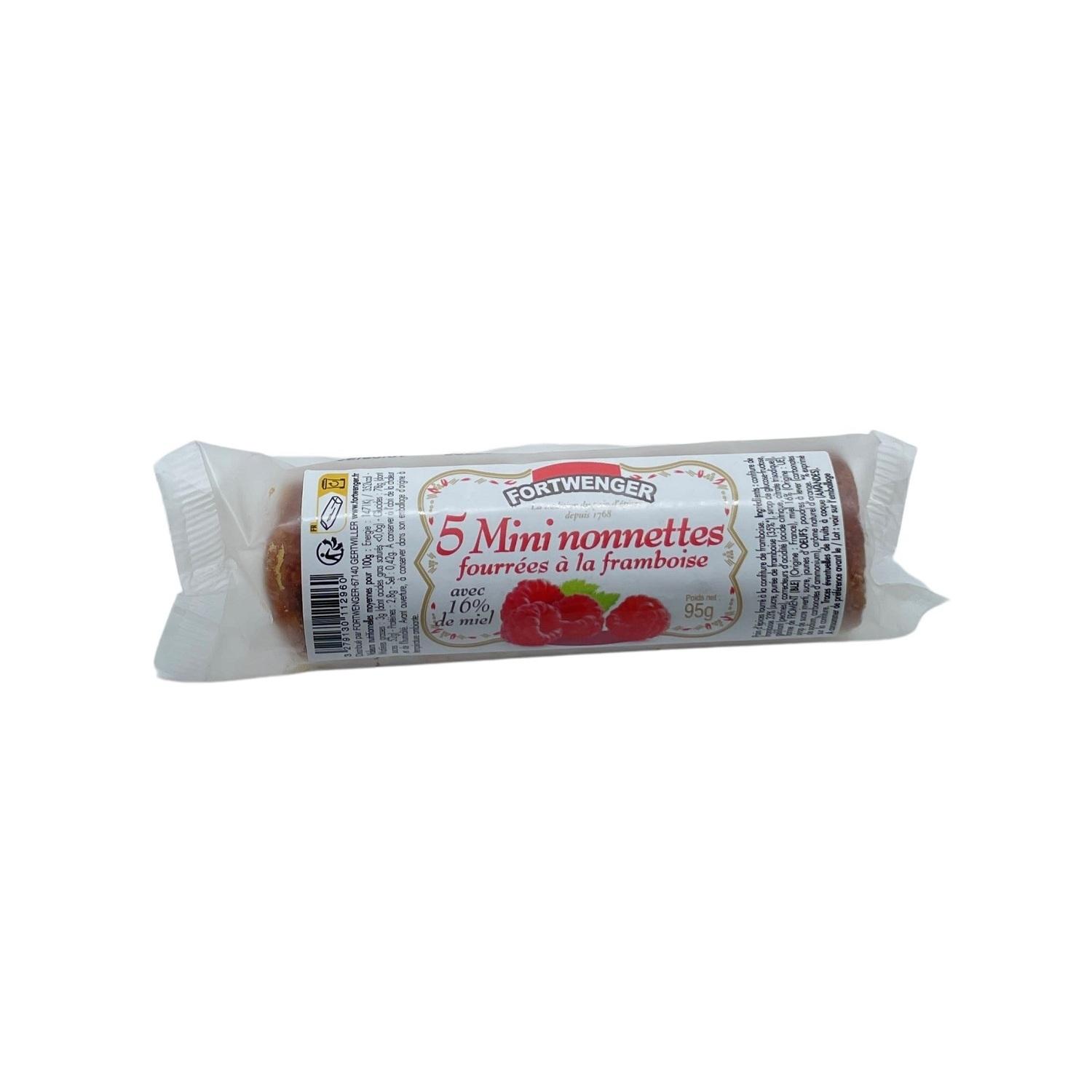 FORTWENGER Mini nonnettes fourrées à la confiture de framboise avec 16% de miel 95g