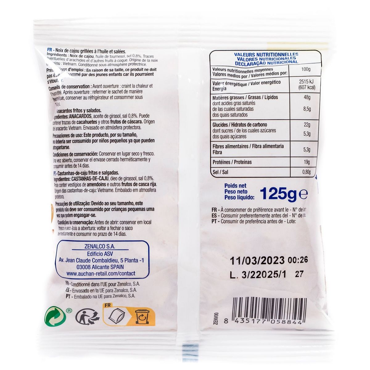 POUCE Noix de cajou grillées et salées 125g