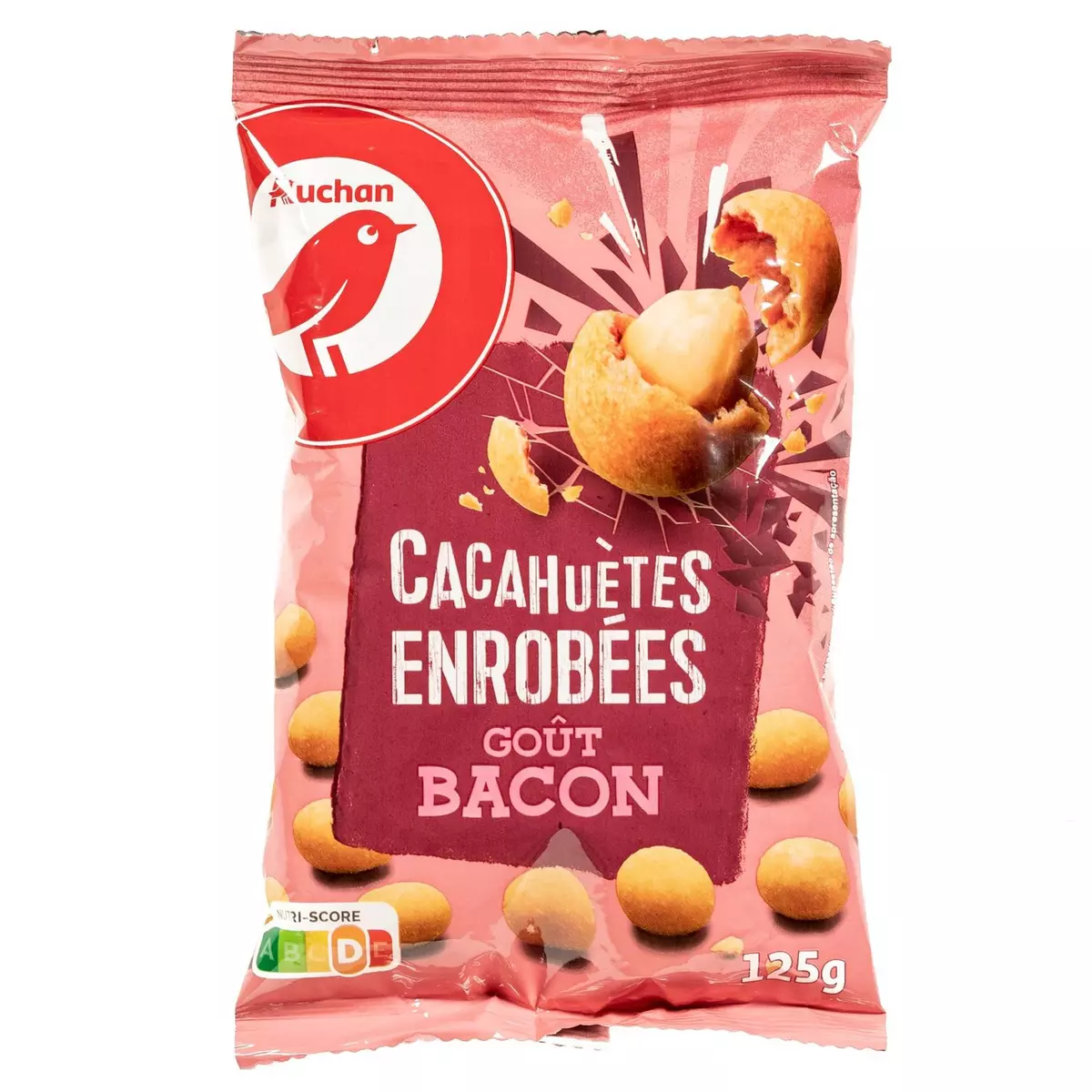 AUCHAN Cacahuètes enrobées goût bacon 125g