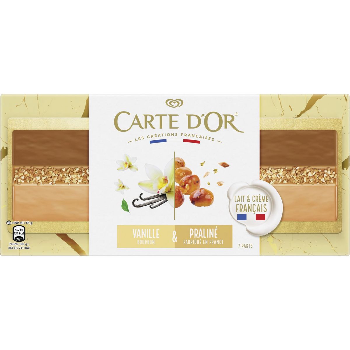 CARTE D'OR Bûche glacée vanille bourbon & praliné noisette 7 parts 700 g