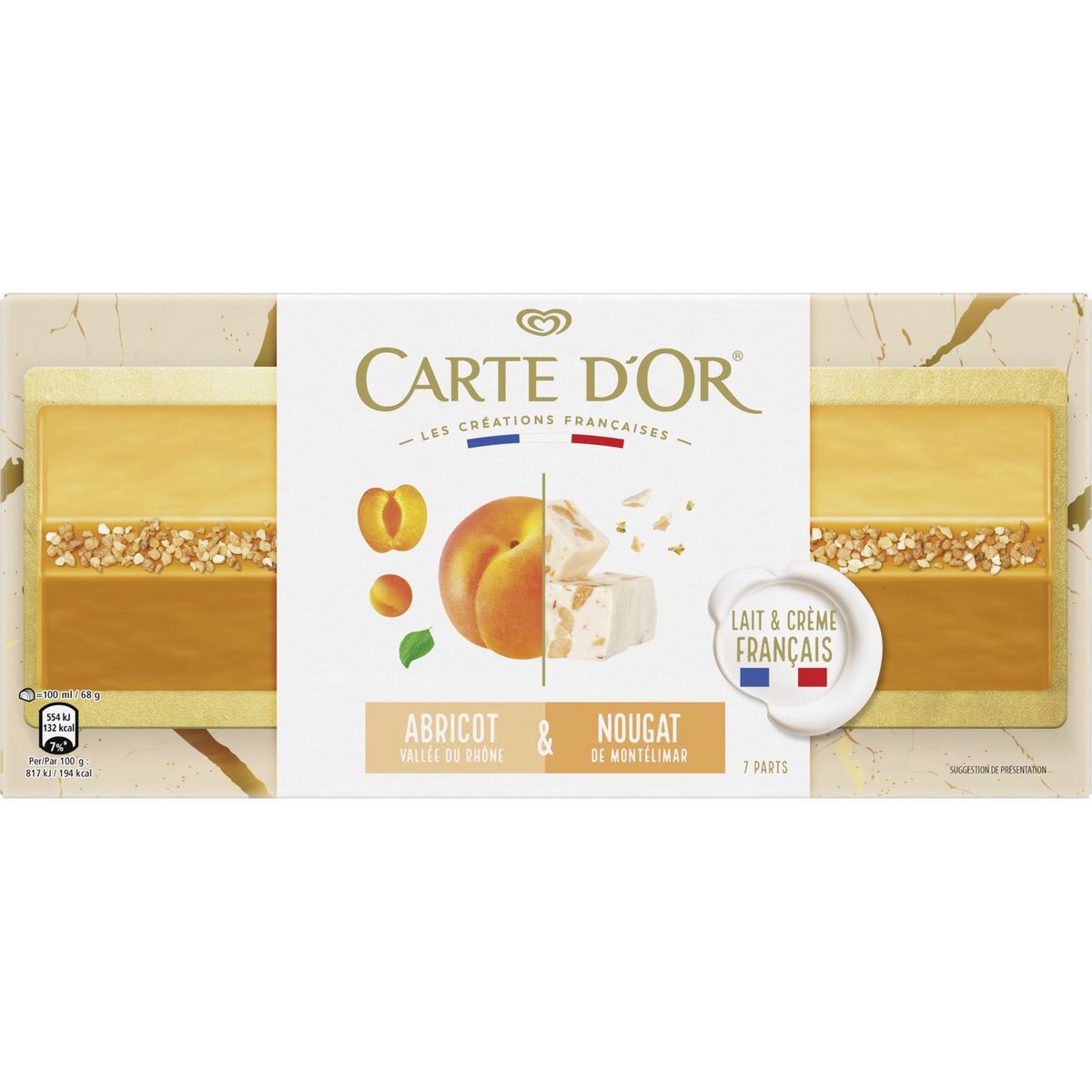 CARTE D'OR Bûche glacée à l'abricot et au nougat 7 parts 475g