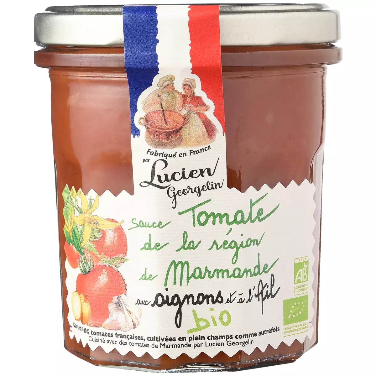LUCIEN GEORGELIN Sauce tomate de la région de Marmande bio ail et oignons en bocal 300g