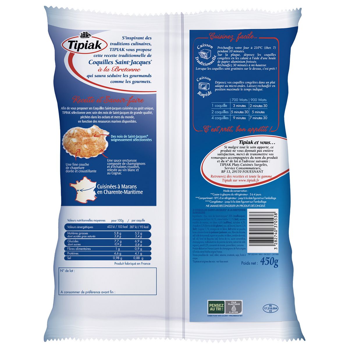 TIPIAK Coquilles Saint-Jacques à la Bretonne 5 pièces 386g