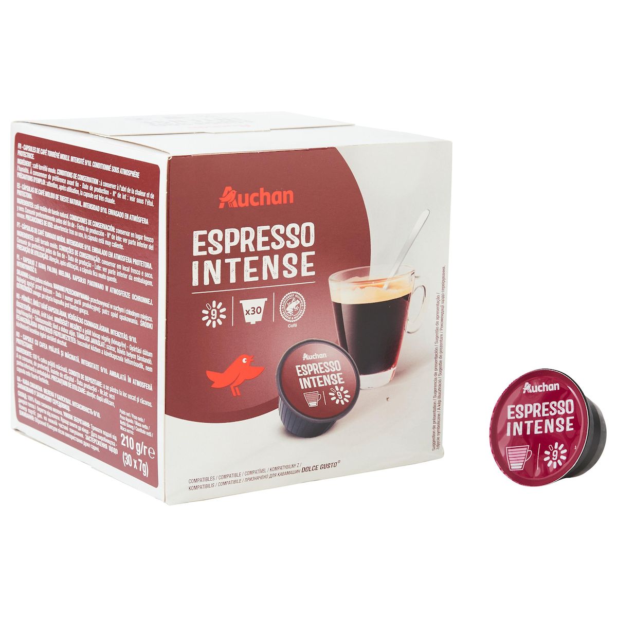 AUCHAN Capsules de café espresso intensité 9 compatibles Dolce Gusto 30 dosettes 210g