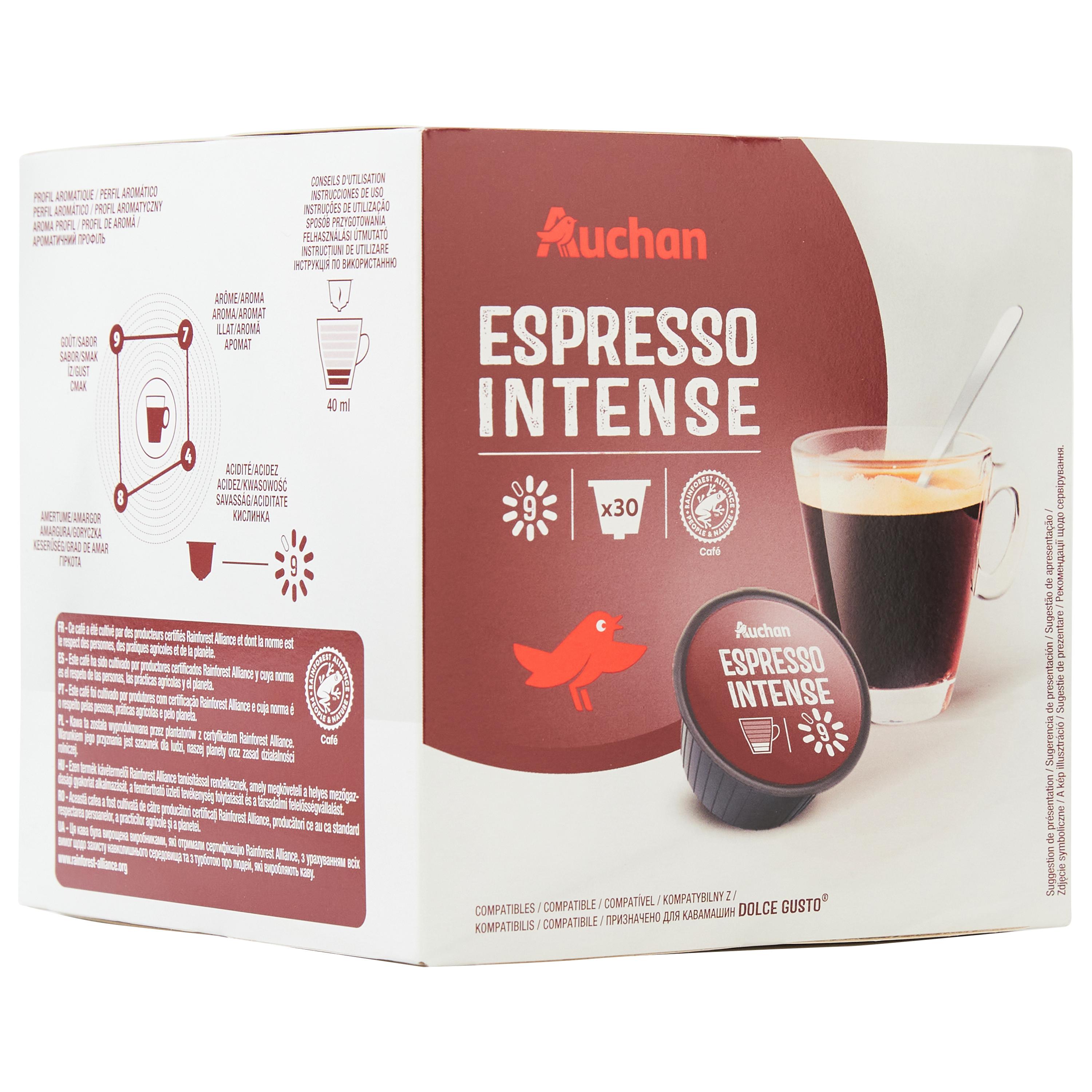 Voir la diapositive 3 : AUCHAN Capsules de café espresso intensité 9 compatibles Dolce Gusto 30 capsules 210g
