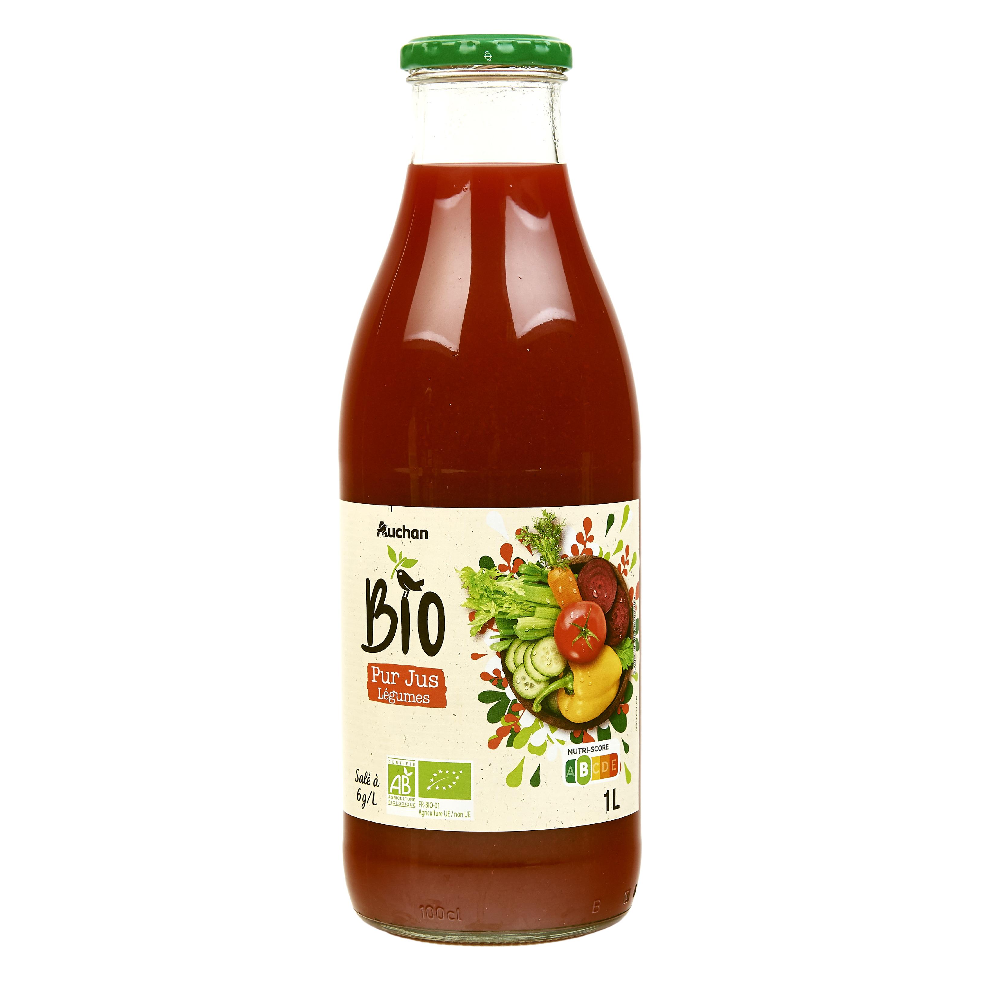 Voir la diapositive 2 : AUCHAN BIO Jus de légumes bouteille verre bio 1l
