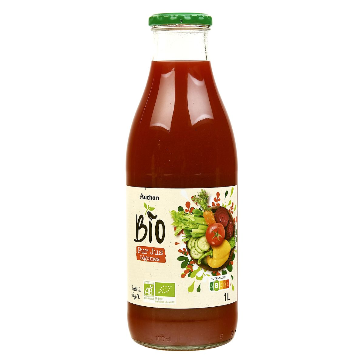 AUCHAN BIO Jus de légumes bouteille verre bio 1l
