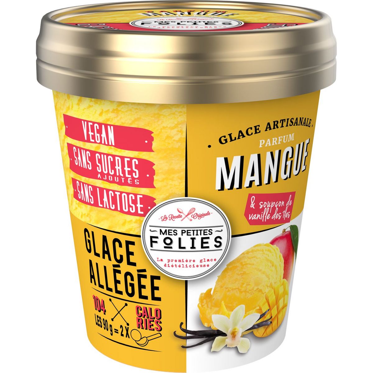 MES PETITES FOLIES Pot de crème glacée allégée vegan à la mangue 300g