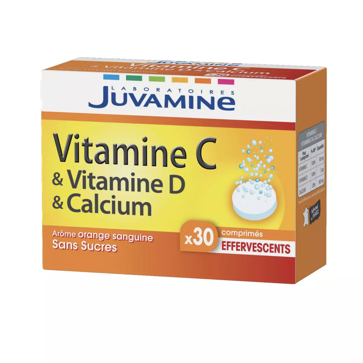 JUVAMINE Comprimés vitamine C & vitamine D & calcium arôme orange sanguine sans sucres 30 comprimés 77g