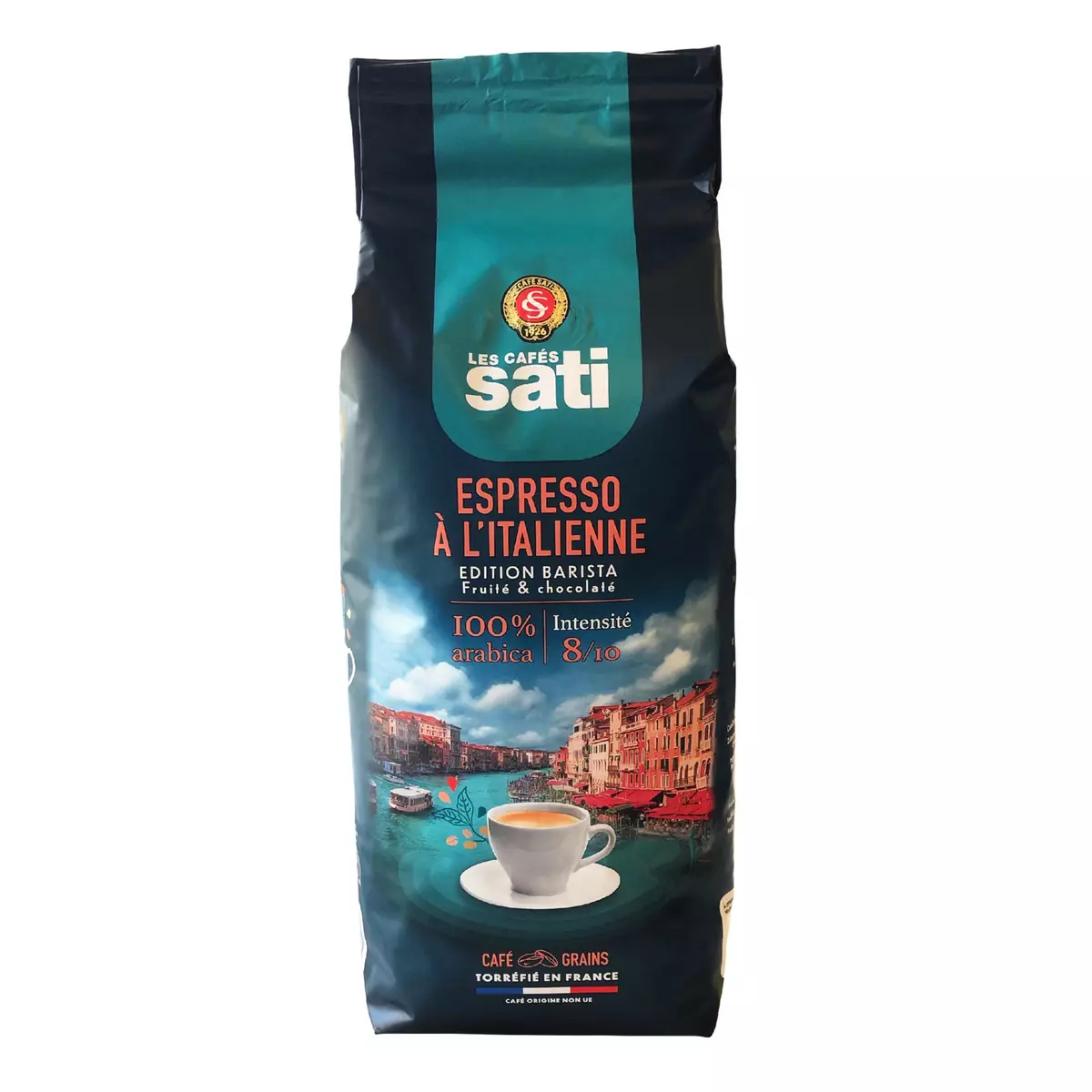LES CAFES SATI Café en grains Espresso à l'italienne fruit et chocolaté intensité 8 1kg