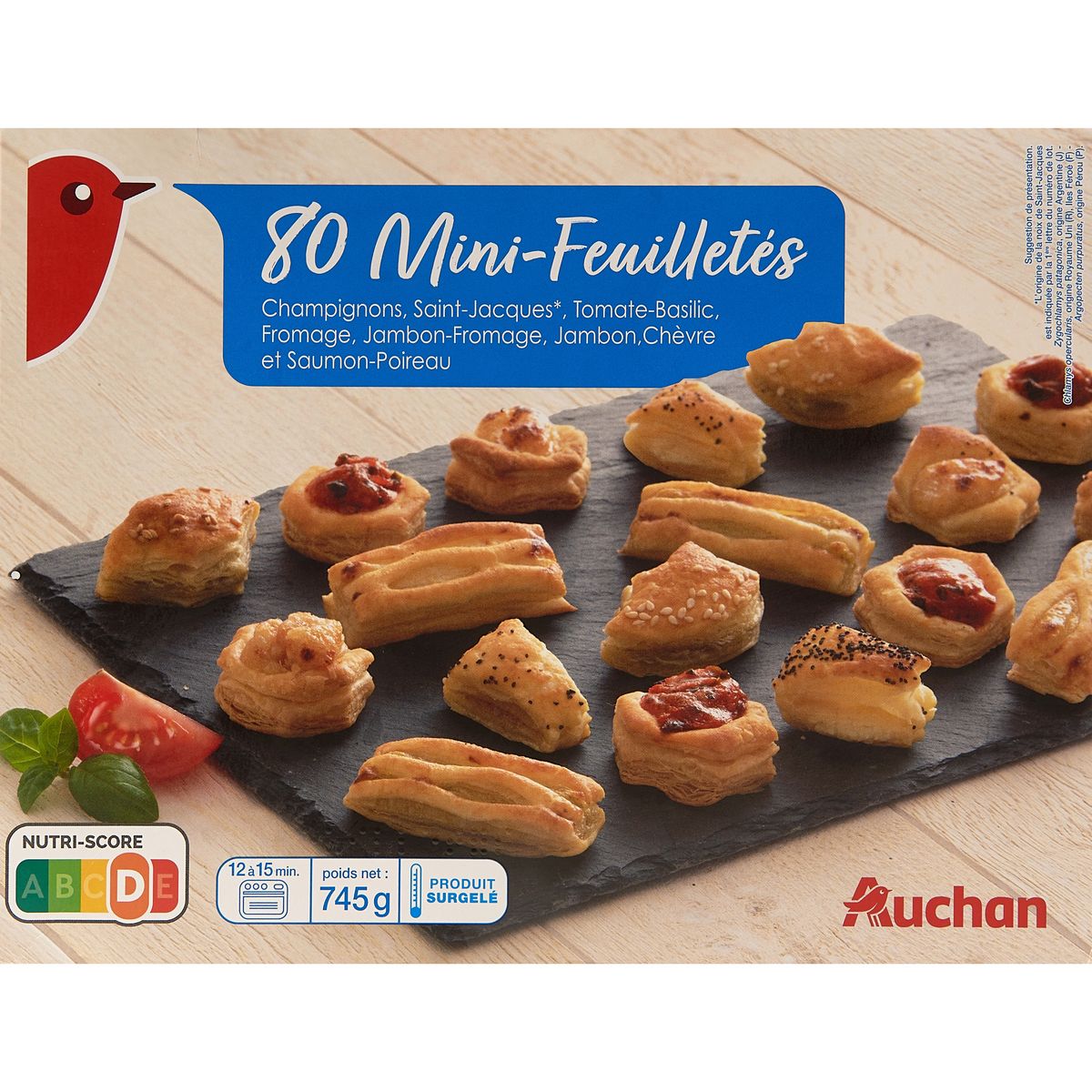 AUCHAN Mini-feuilletés garnis 80 pièces 745g