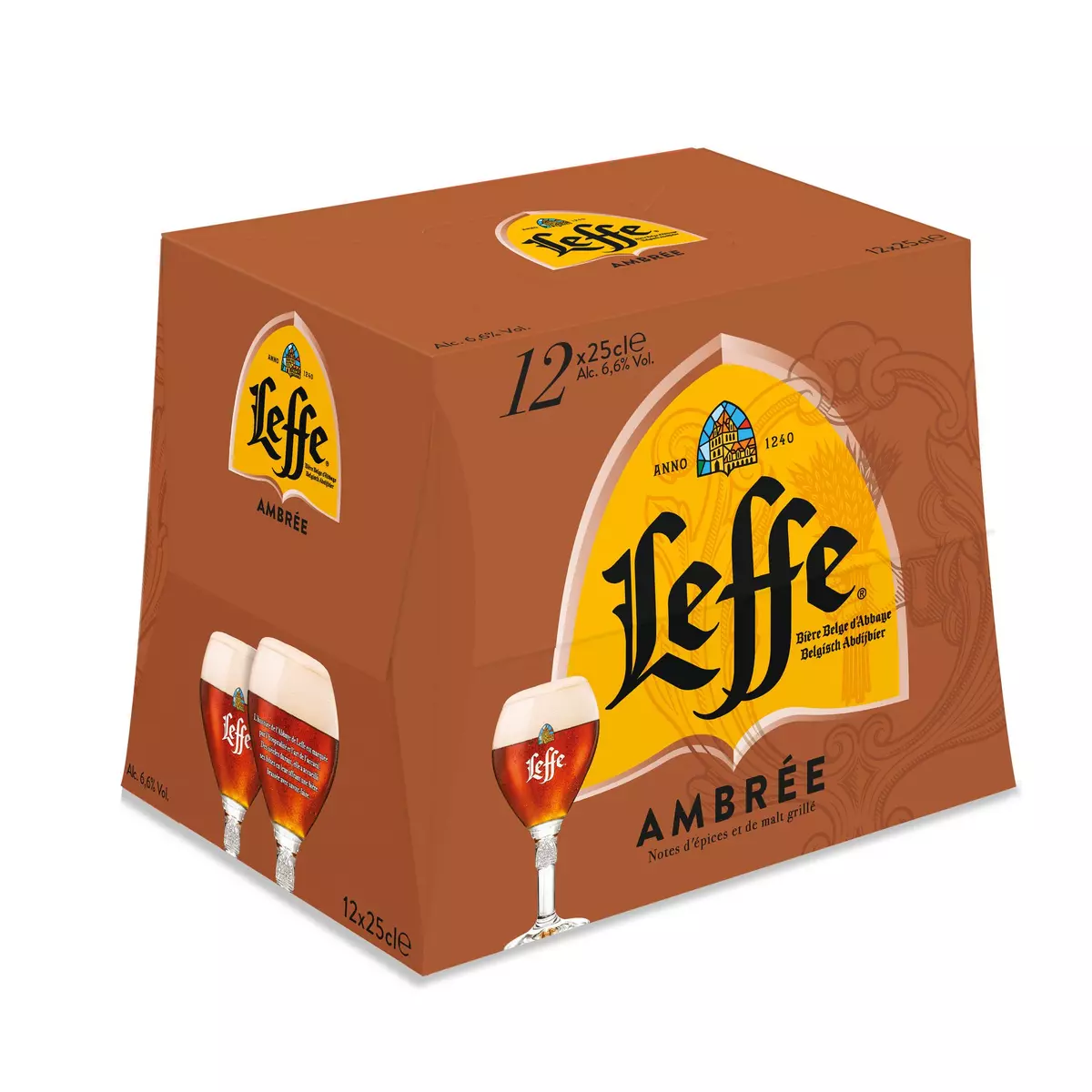 LEFFE Bière Belge d'Abbaye ambrée 6,6% bouteilles 12x25cl