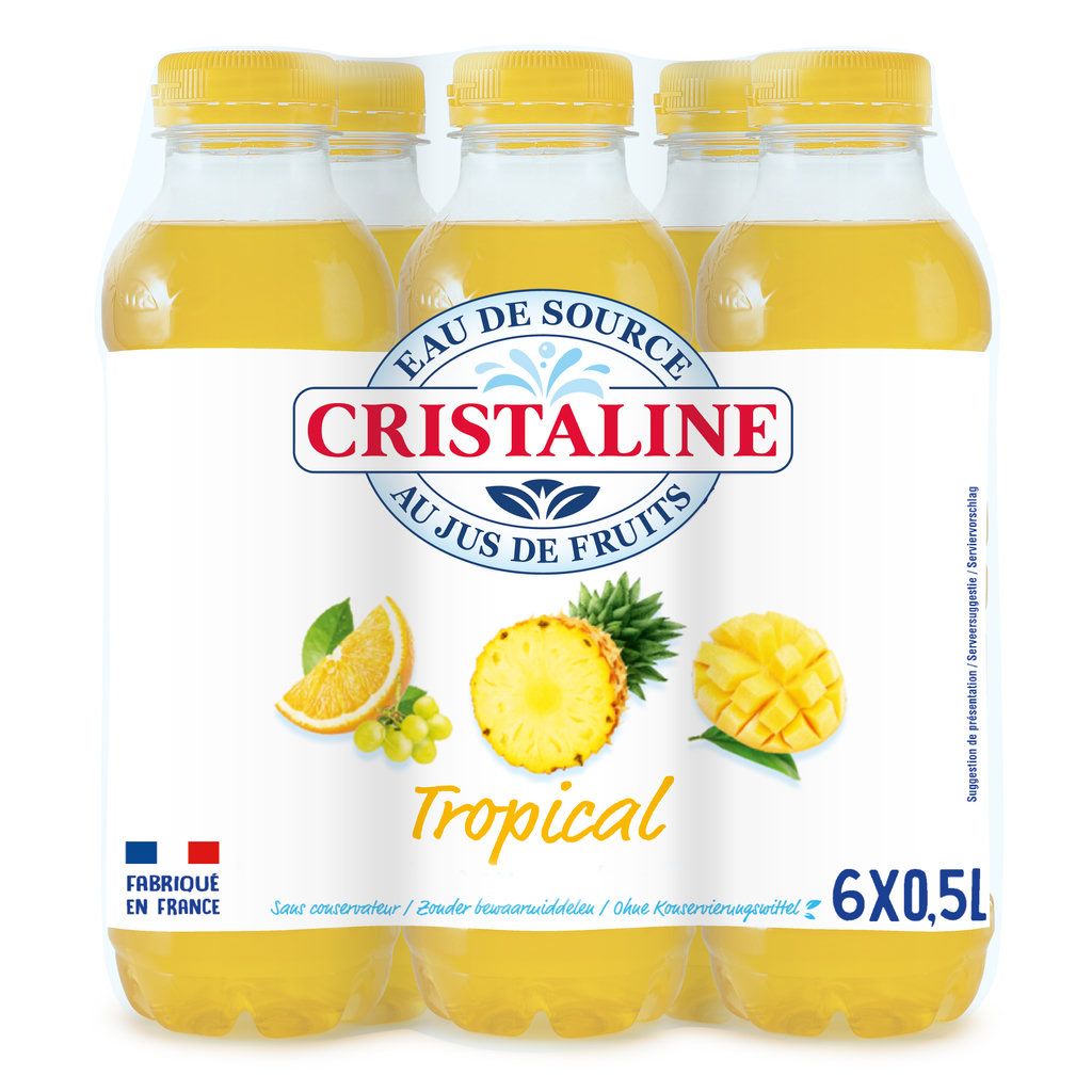 CRISTALINE Eau de source aromatisée au jus tropical 6x50cl