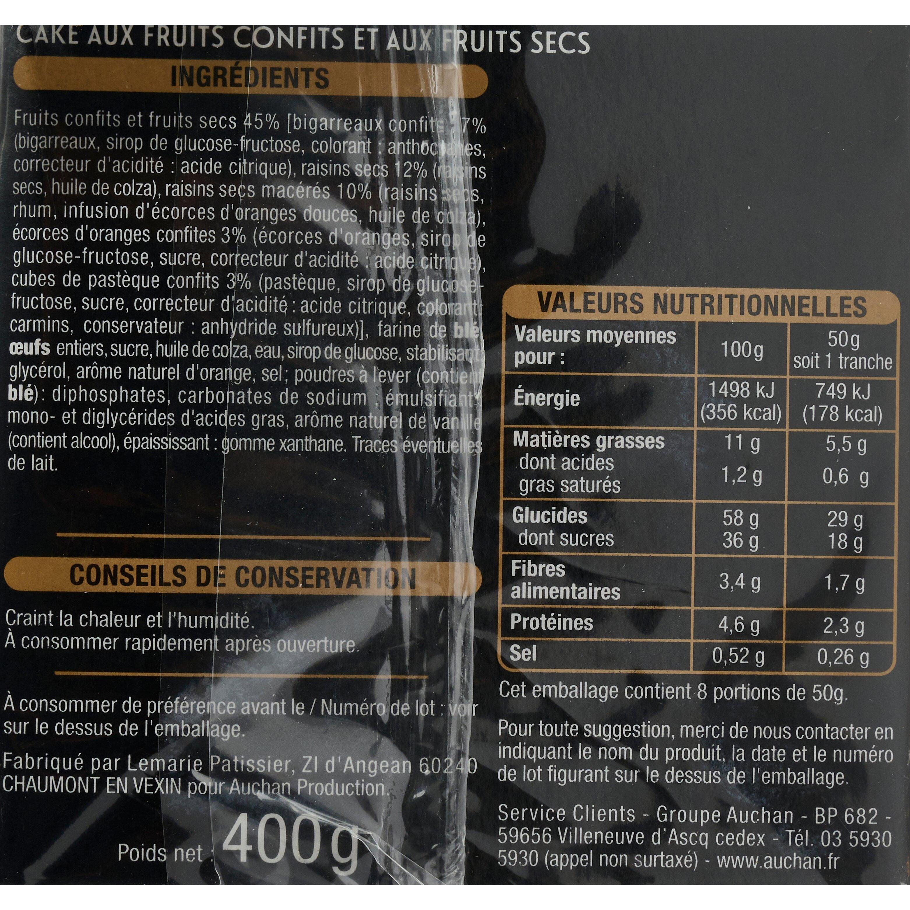 Voir la diapositive 2 : AUCHAN GOURMET Cake anglais aux fruits 400g