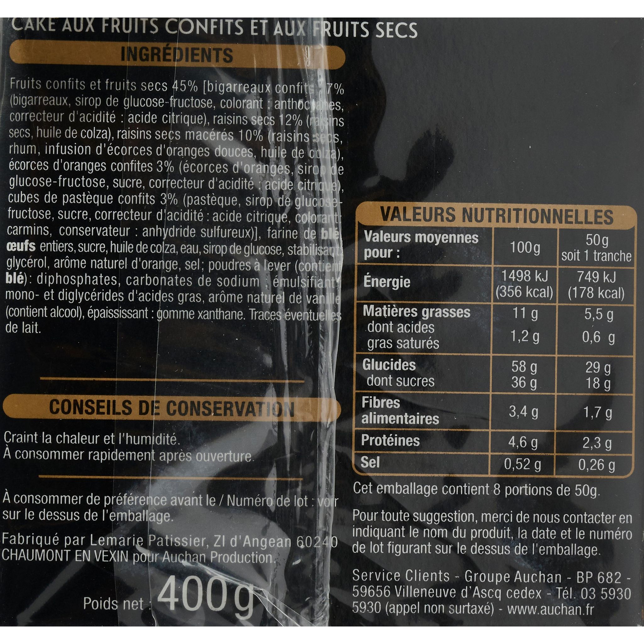 Voir la diapositive 2 : AUCHAN GOURMET Cake anglais aux fruits 400g