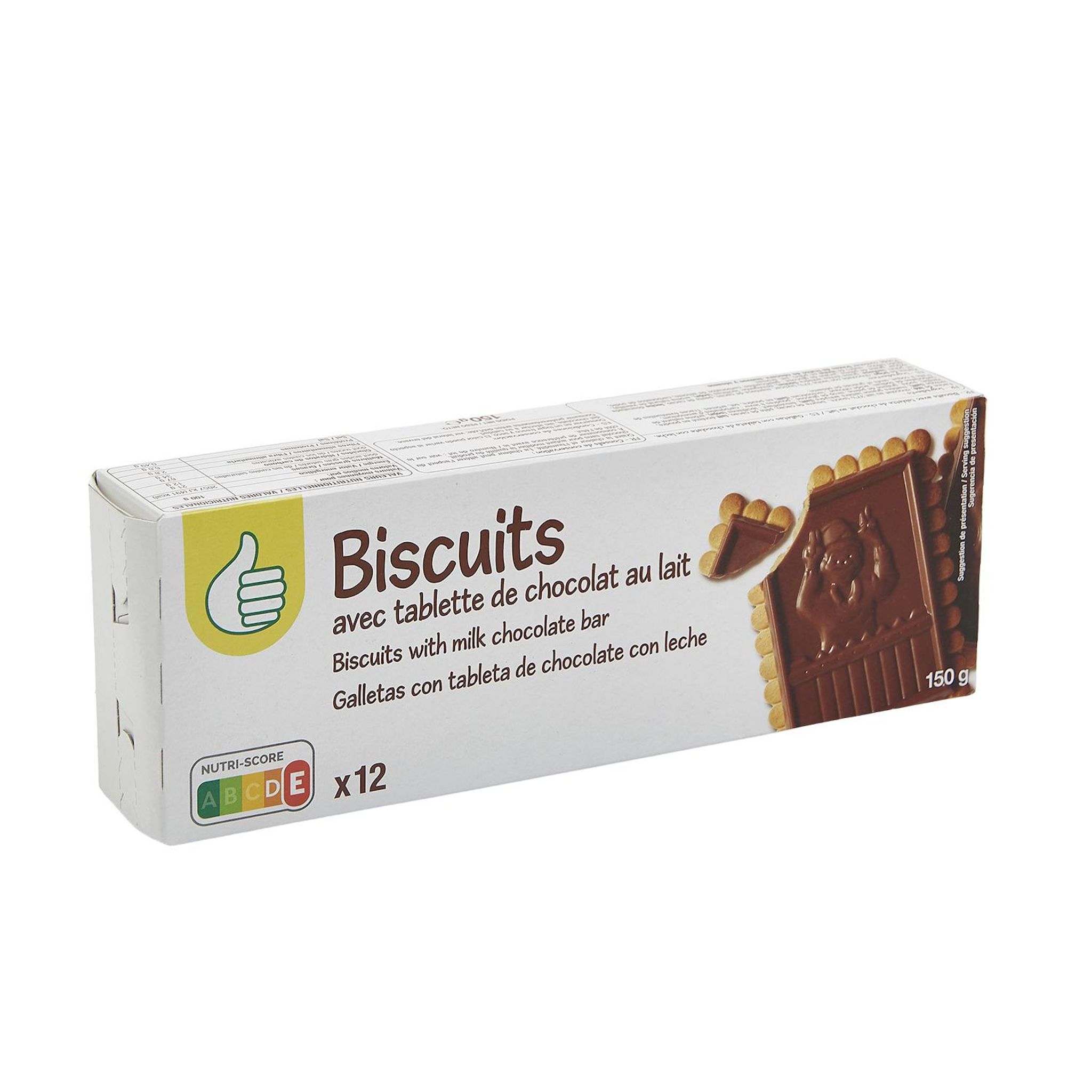 Voir la diapositive 2 : POUCE Biscuits avec tablette de chocolat au lait 12 biscuits 150g
