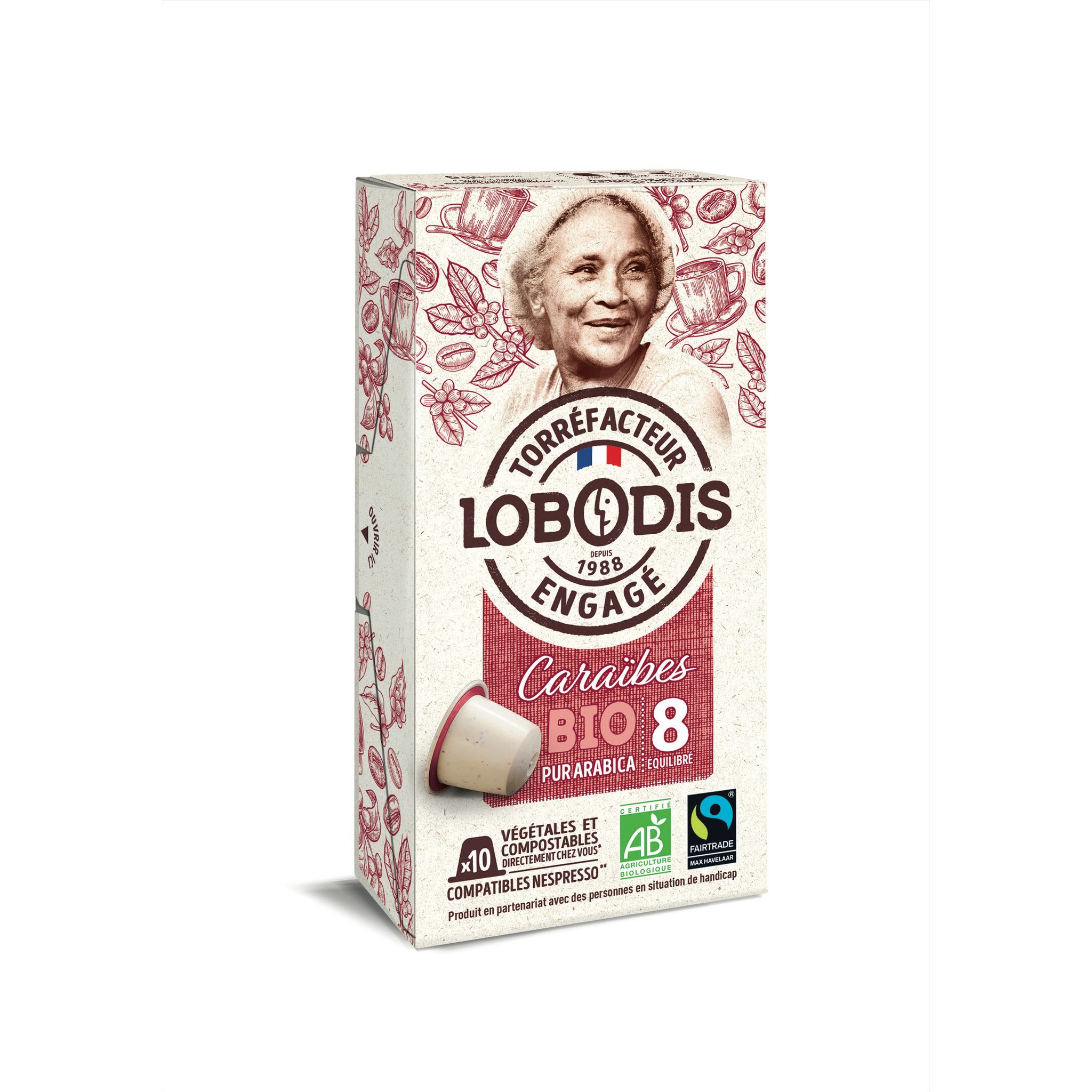 LOBODIS Capsules de café bio végétal Pure Origine Caraïbes Compatibles Nespresso 10 capsules 50g