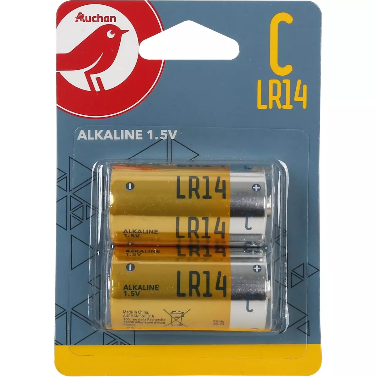 AUCHAN Lot de 2 piles C/LR14 alcalines 1,5v standard pas cher