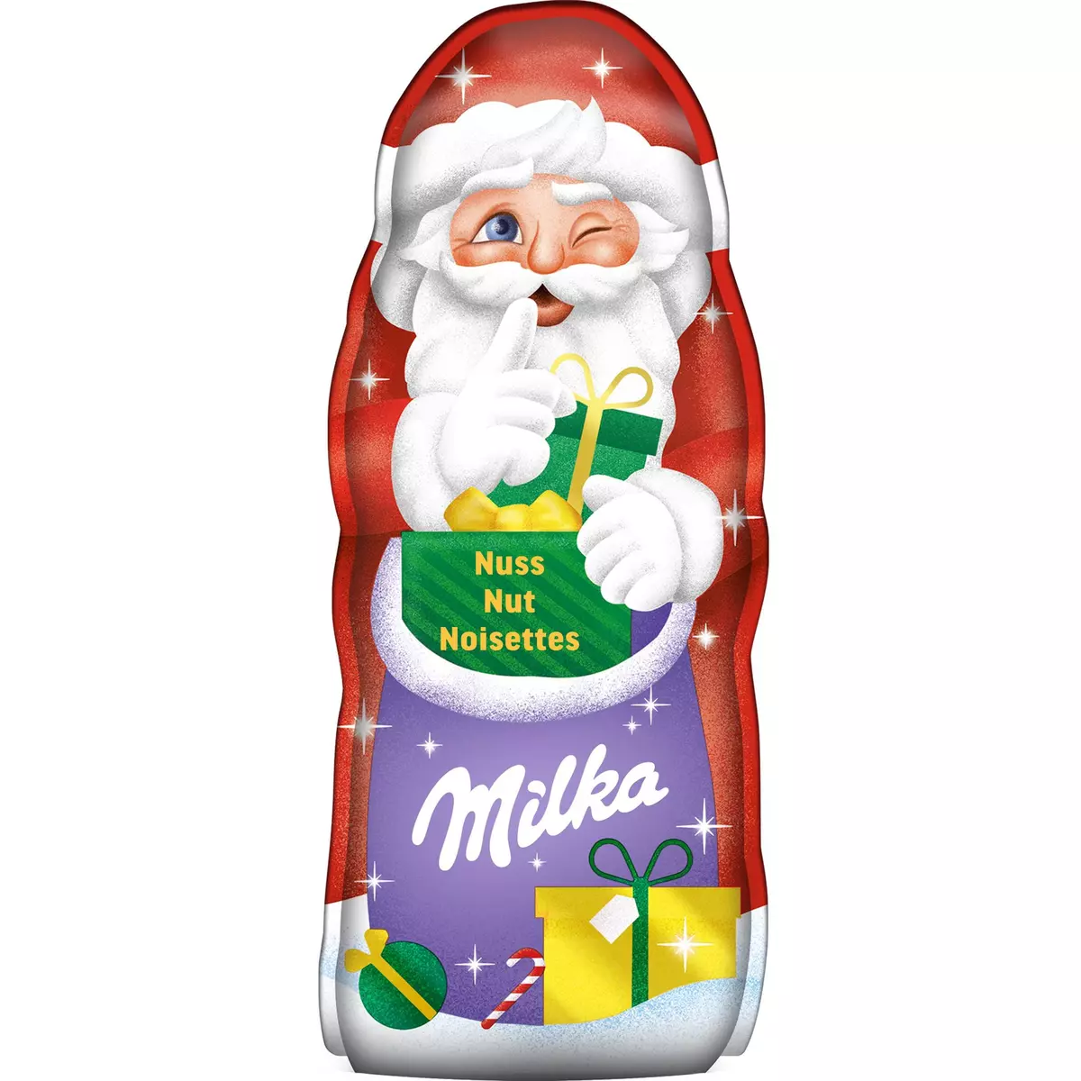 MILKA Père Noel en chocolat au lait et aux noisettes 1 pièce 95g pas cher 