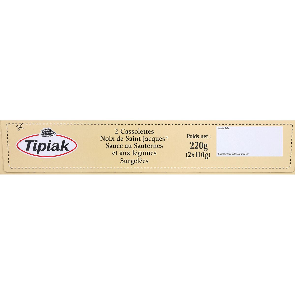 TIPIAK Cassolettes de Saint-Jacques sauce crémée au Sauternes 2 pièces 220g