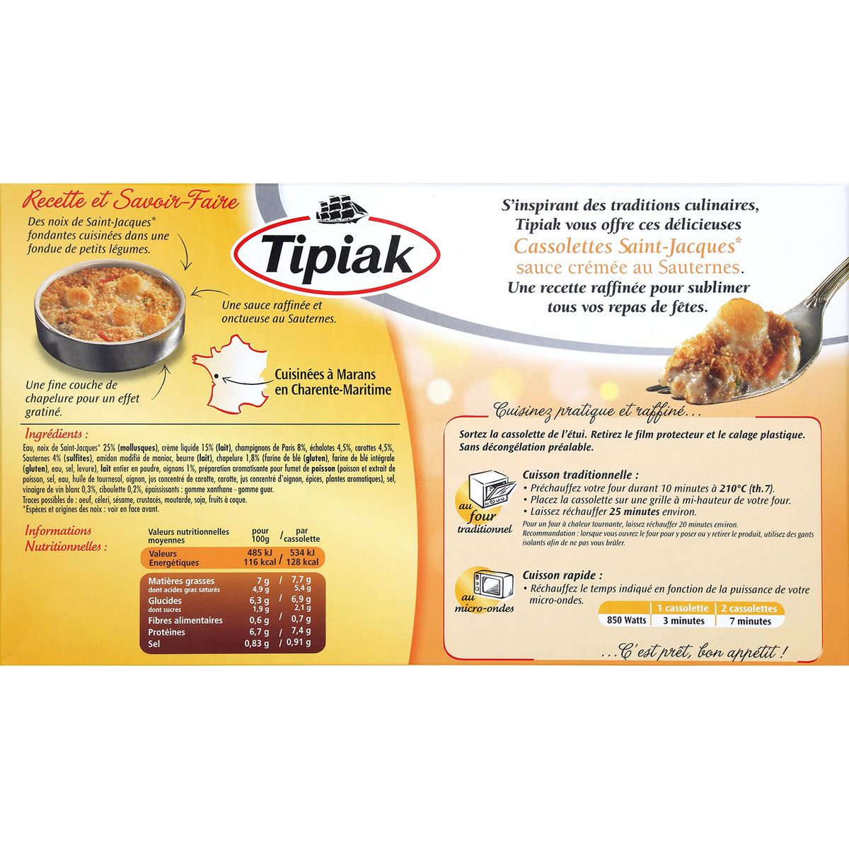 TIPIAK Cassolettes de Saint-Jacques sauce crémée au Sauternes 2 pièces 220g