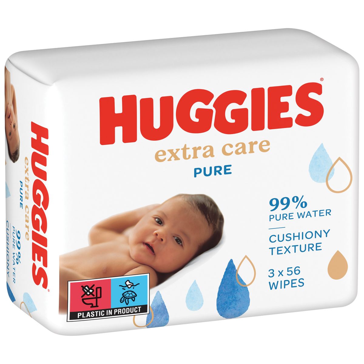 HUGGIES Lingettes nettoyantes pure extra care pour bébé 3x56 lingettes