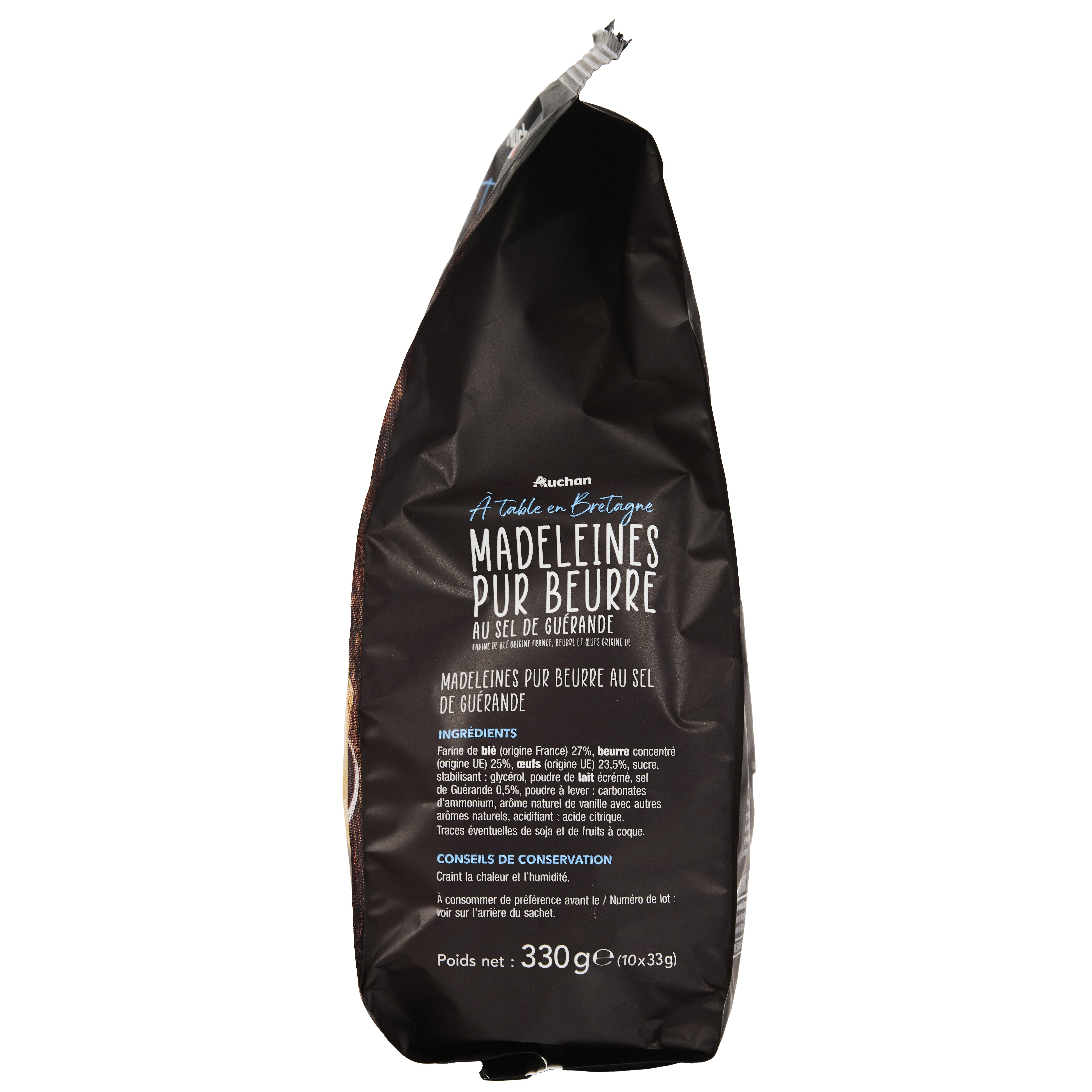 Voir la diapositive 2 : AUCHAN TERROIR Madeleines pur beurre au sel de Guérande sachets individuels 10 madeleines 330g