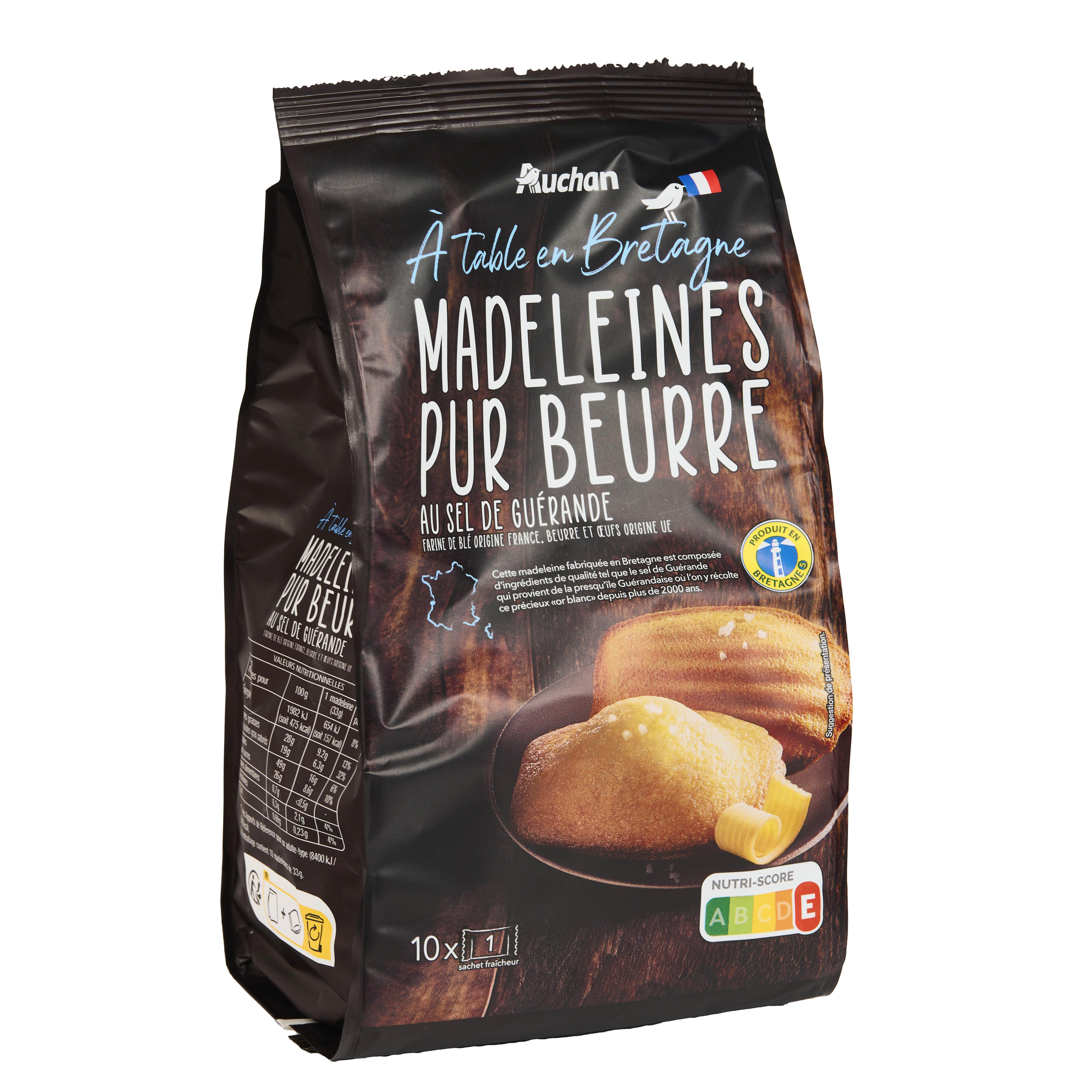 Voir la diapositive 3 : AUCHAN TERROIR Madeleines pur beurre au sel de Guérande sachets individuels 10 madeleines 330g