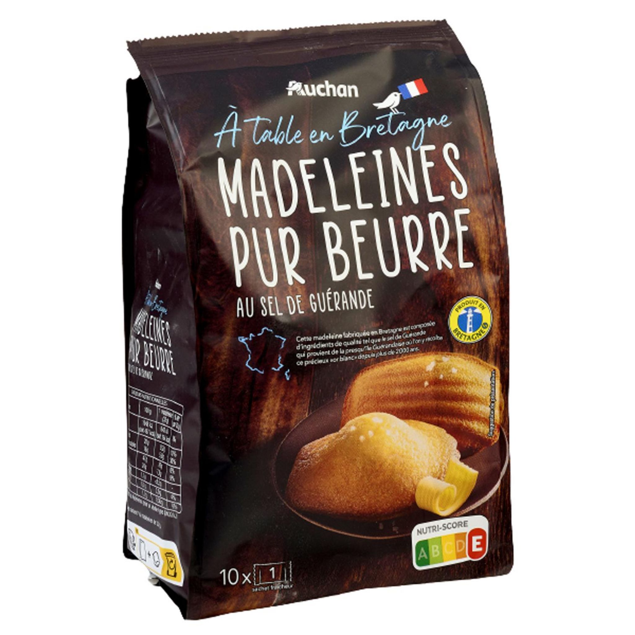 Voir la diapositive 3 : AUCHAN TERROIR Madeleines pur beurre au sel de Guérande sachets individuels 10 madeleines 330g