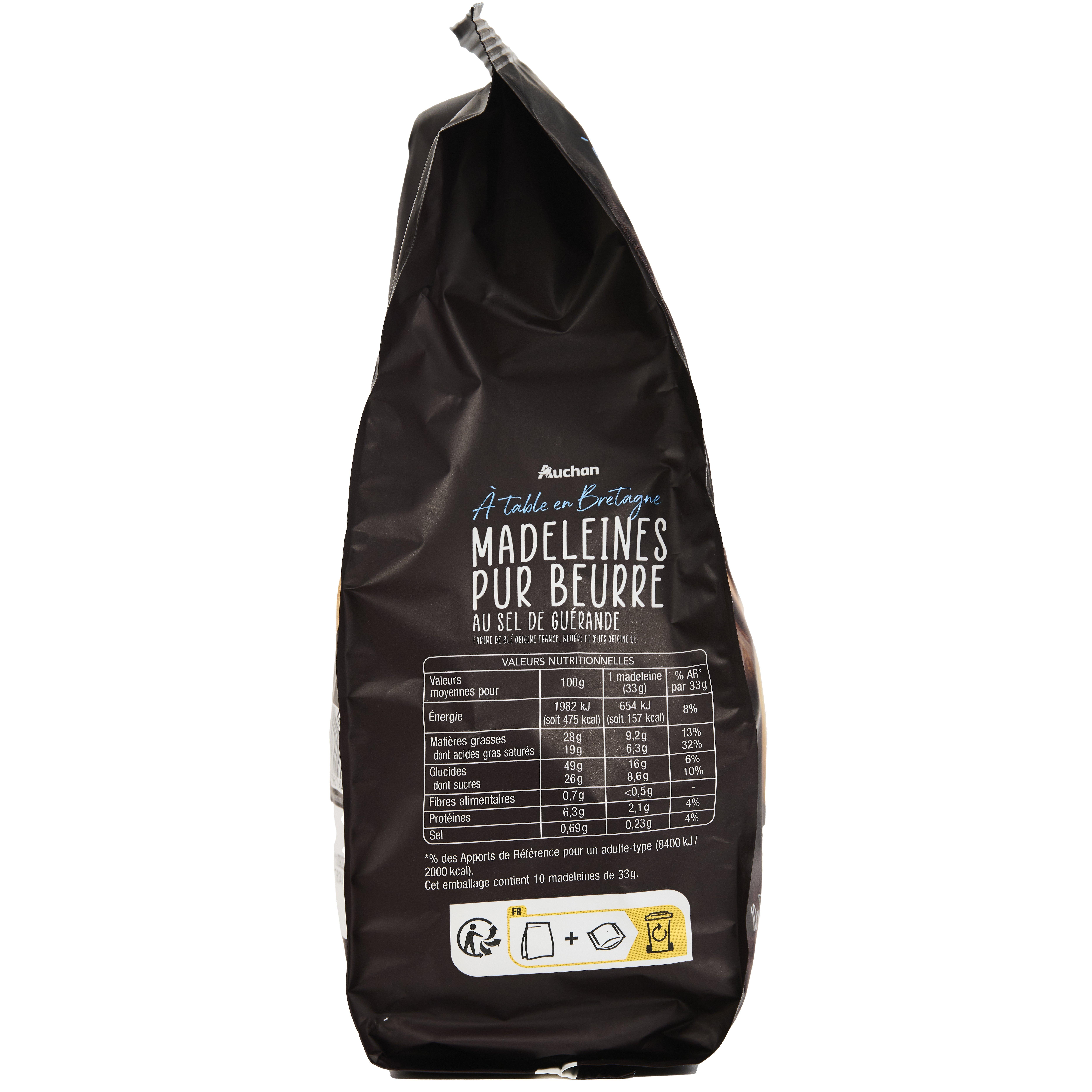 Voir la diapositive 4 : AUCHAN TERROIR Madeleines pur beurre au sel de Guérande sachets individuels 10 madeleines 330g