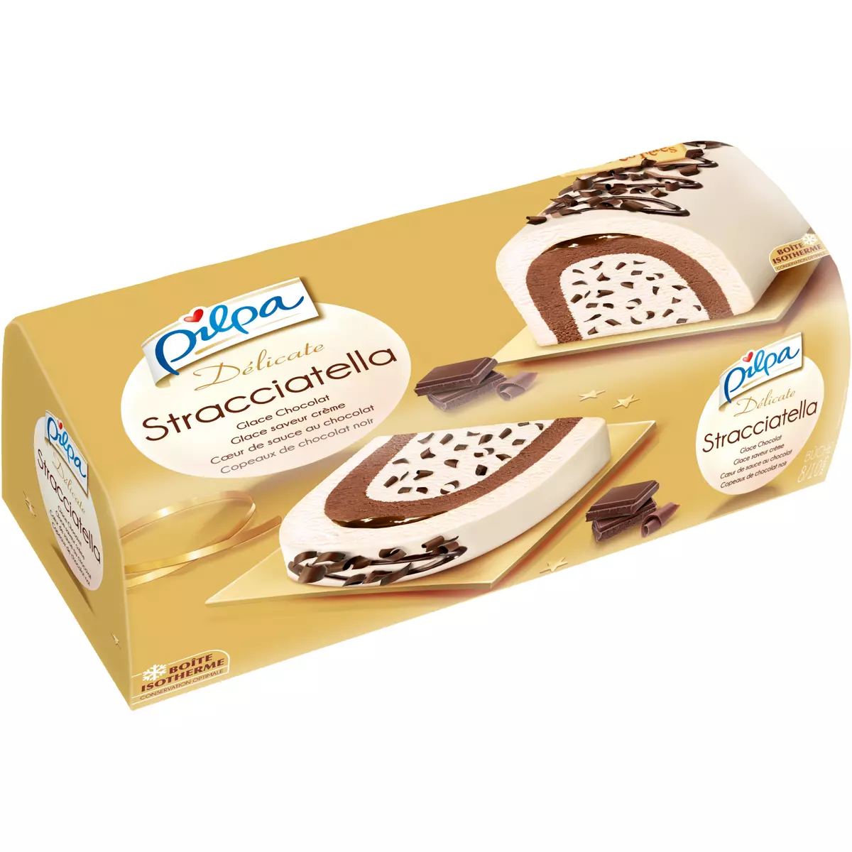 PILPA Bûche glacée stracciatella chocolat et saveur crème 8-10 parts 539g