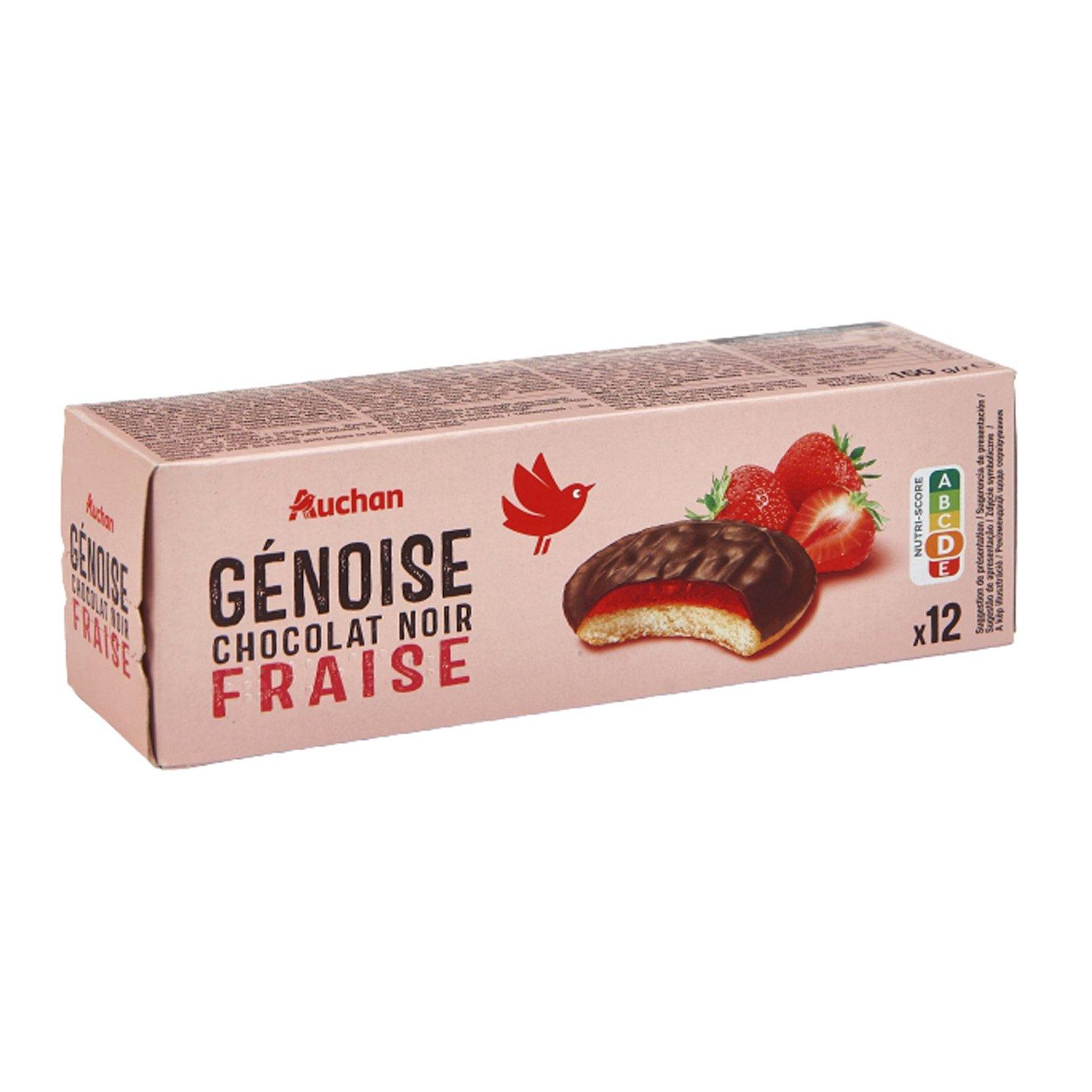 Voir la diapositive 5 : AUCHAN Génoises nappées de chocolat noir saveur fraise 12 biscuits 150g