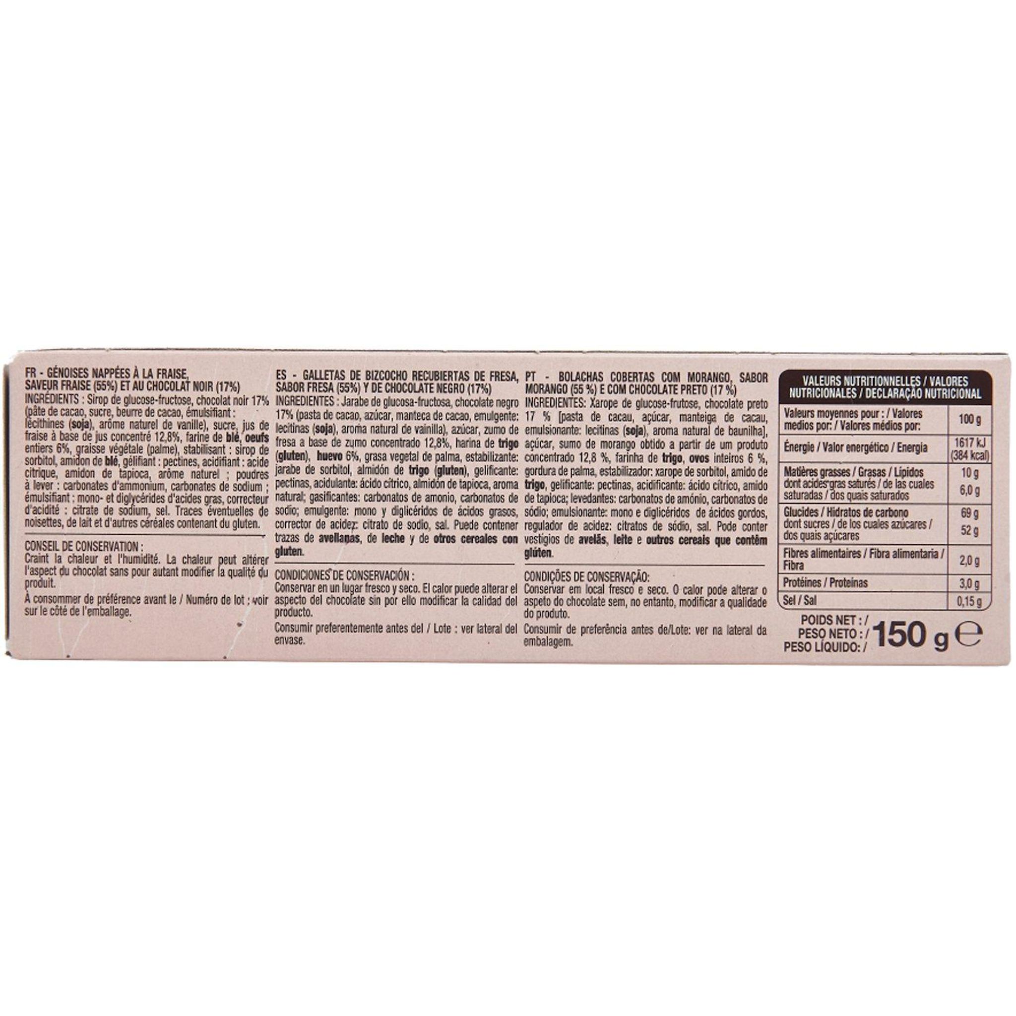 Voir la diapositive 6 : AUCHAN Génoises nappées de chocolat noir saveur fraise 12 biscuits 150g