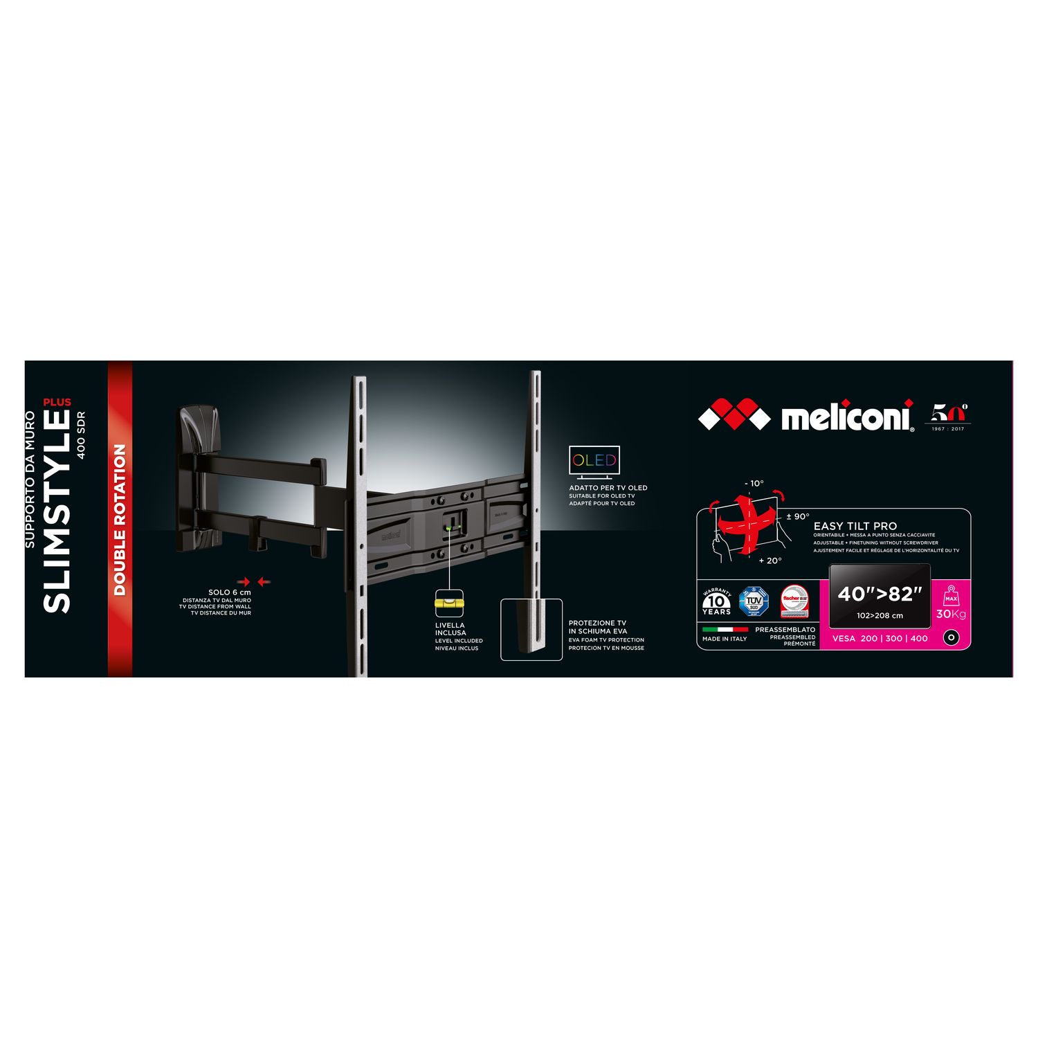 Voir la diapositive 3 : MELICONI Support TV Inclinable et Double Rotation SP 400SDR Plus 40 à 82 pouces - Noir