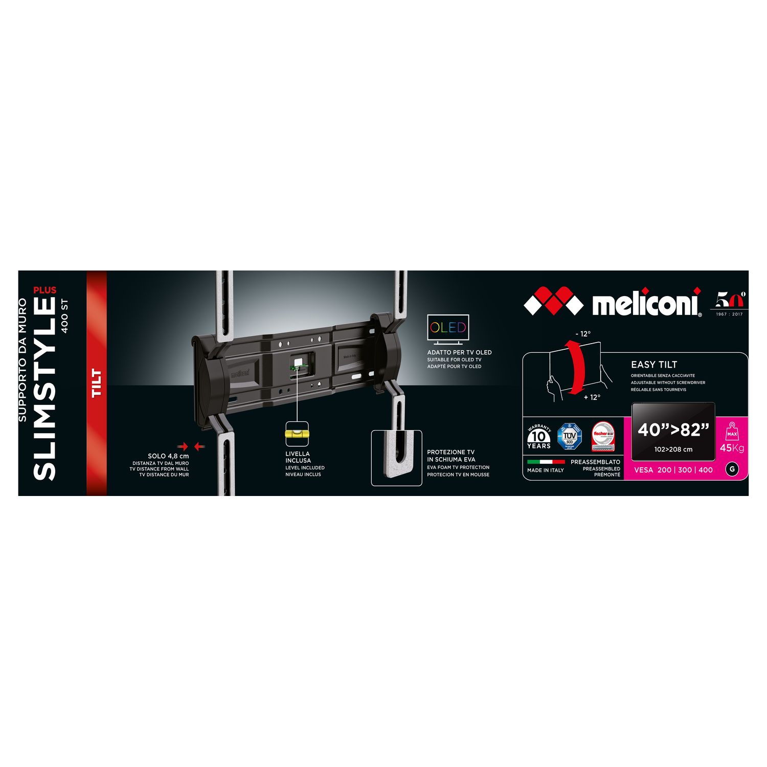 Voir la diapositive 4 : MELICONI Support TV SP 400ST Plus Inclinable 40 à 82 pouces - Noir