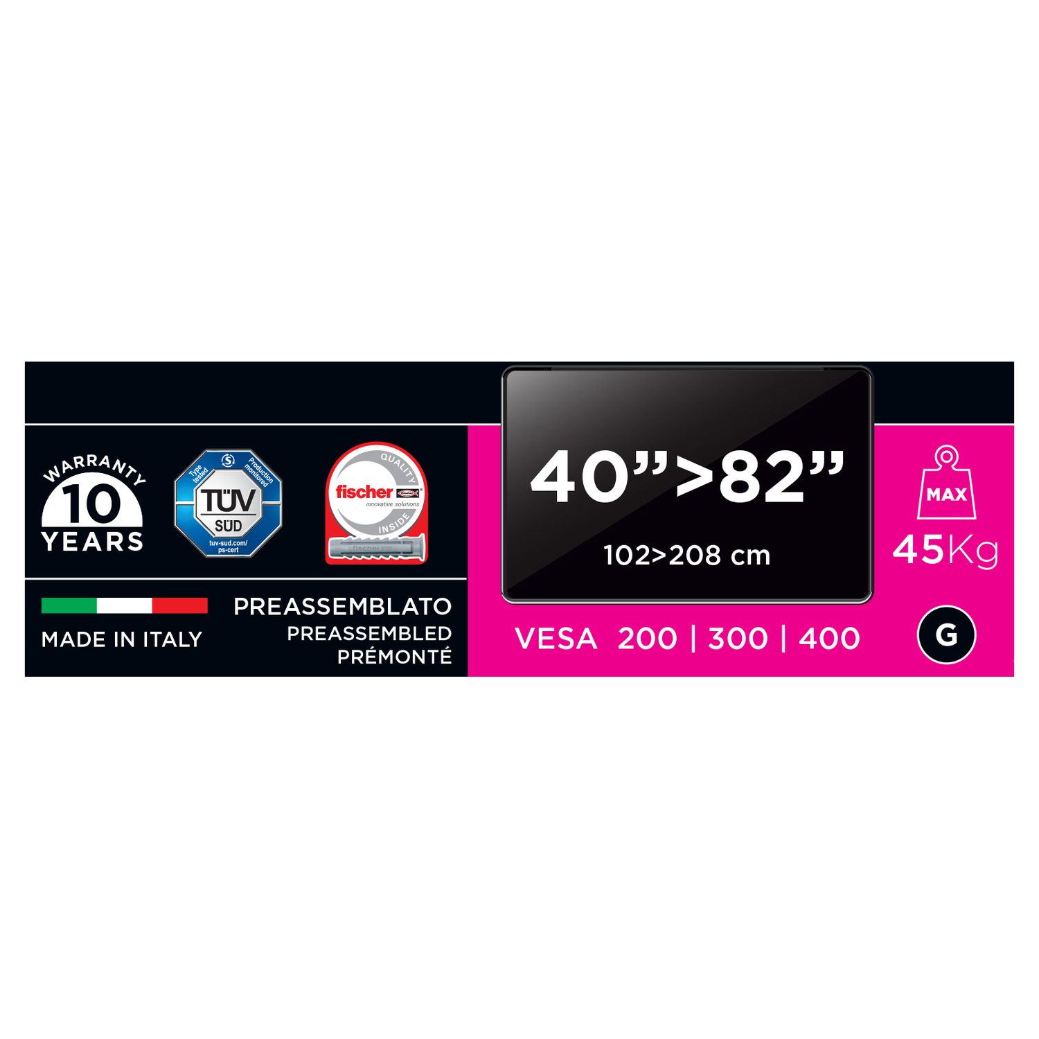 Voir la diapositive 5 : MELICONI Support TV SP 400ST Plus Inclinable 40 à 82 pouces - Noir