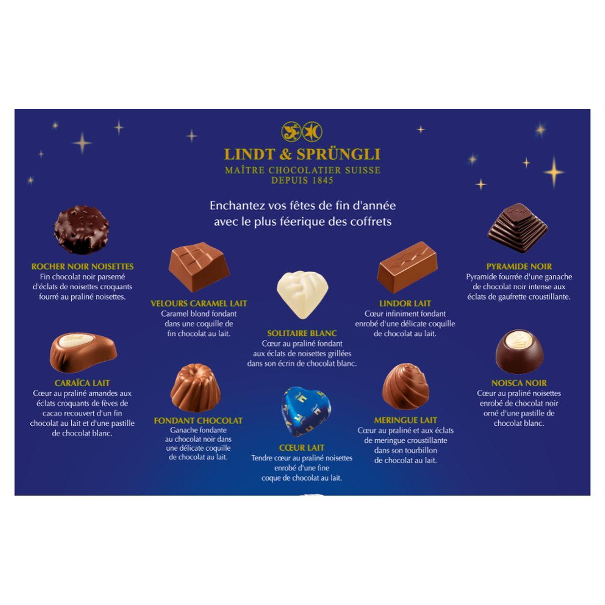 LINDT Champs-Élysées assortiment de chocolats extra-fins au lait noirs et blancs fourrés 22 pièces 237g