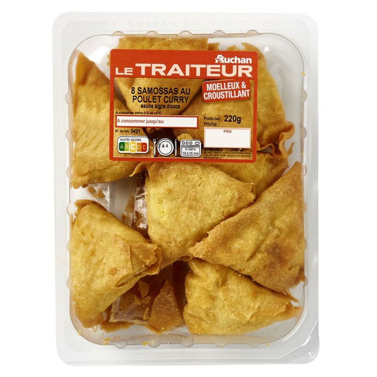 AUCHAN LE TRAITEUR Samossa au poulet et curry 8 pièces 220g