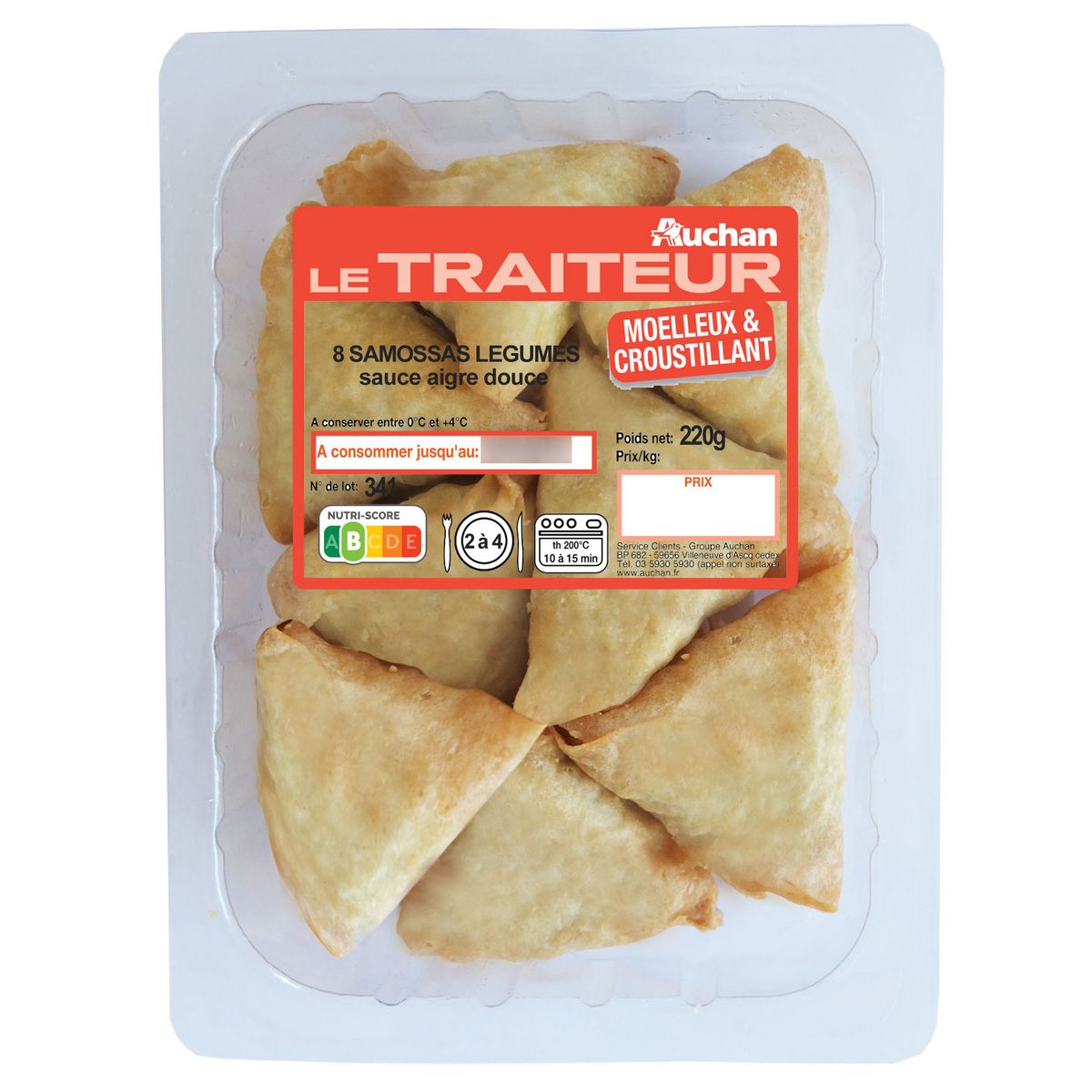 AUCHAN LE TRAITEUR Samossa aux légumes sauce aigre douce 8 pièces 220g