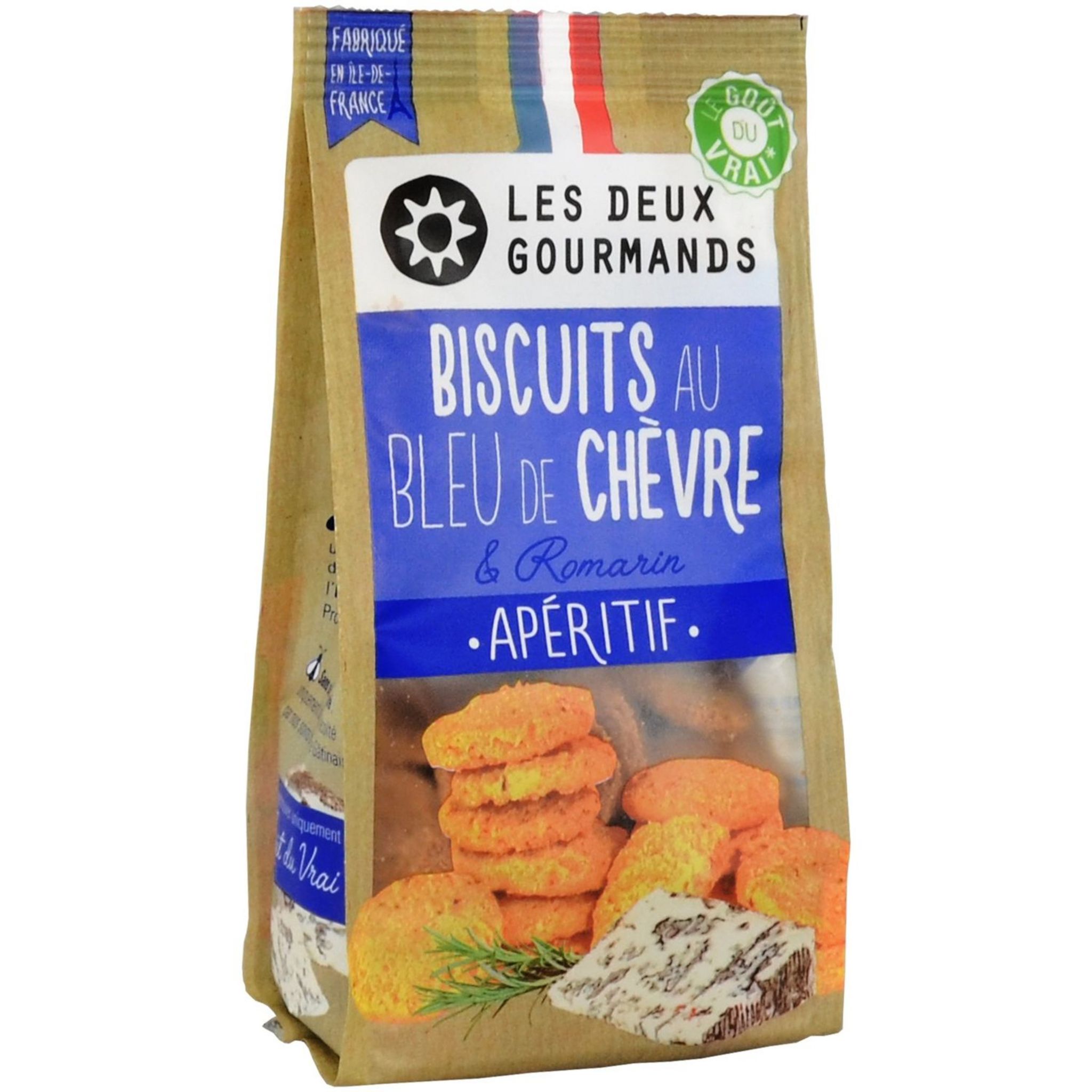 LES DEUX GOURMANDS Biscuits apéritifs au bleu de chèvre et romarin 120g