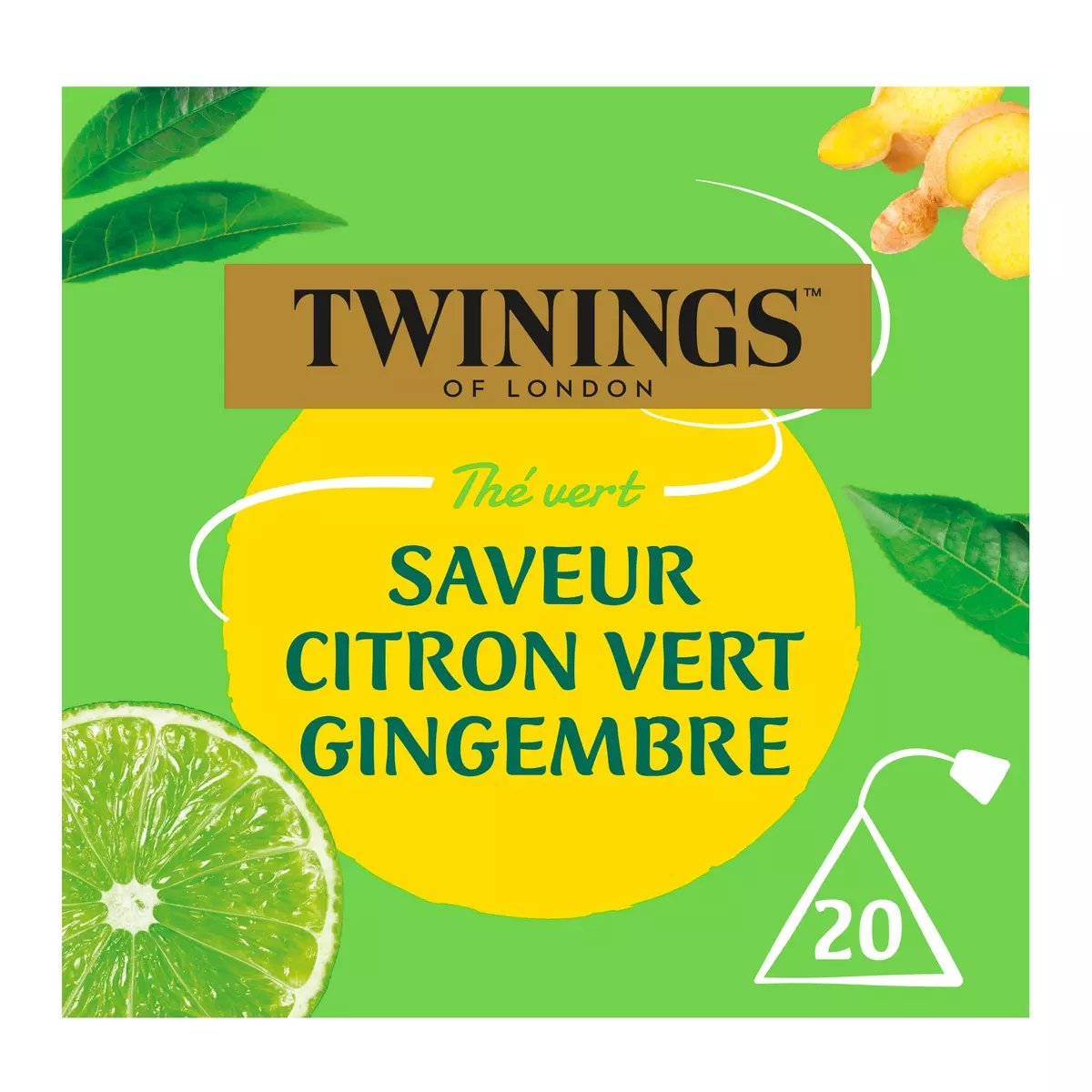 TWININGS Thé vert citron vert et gingembre 20 sachets 30g