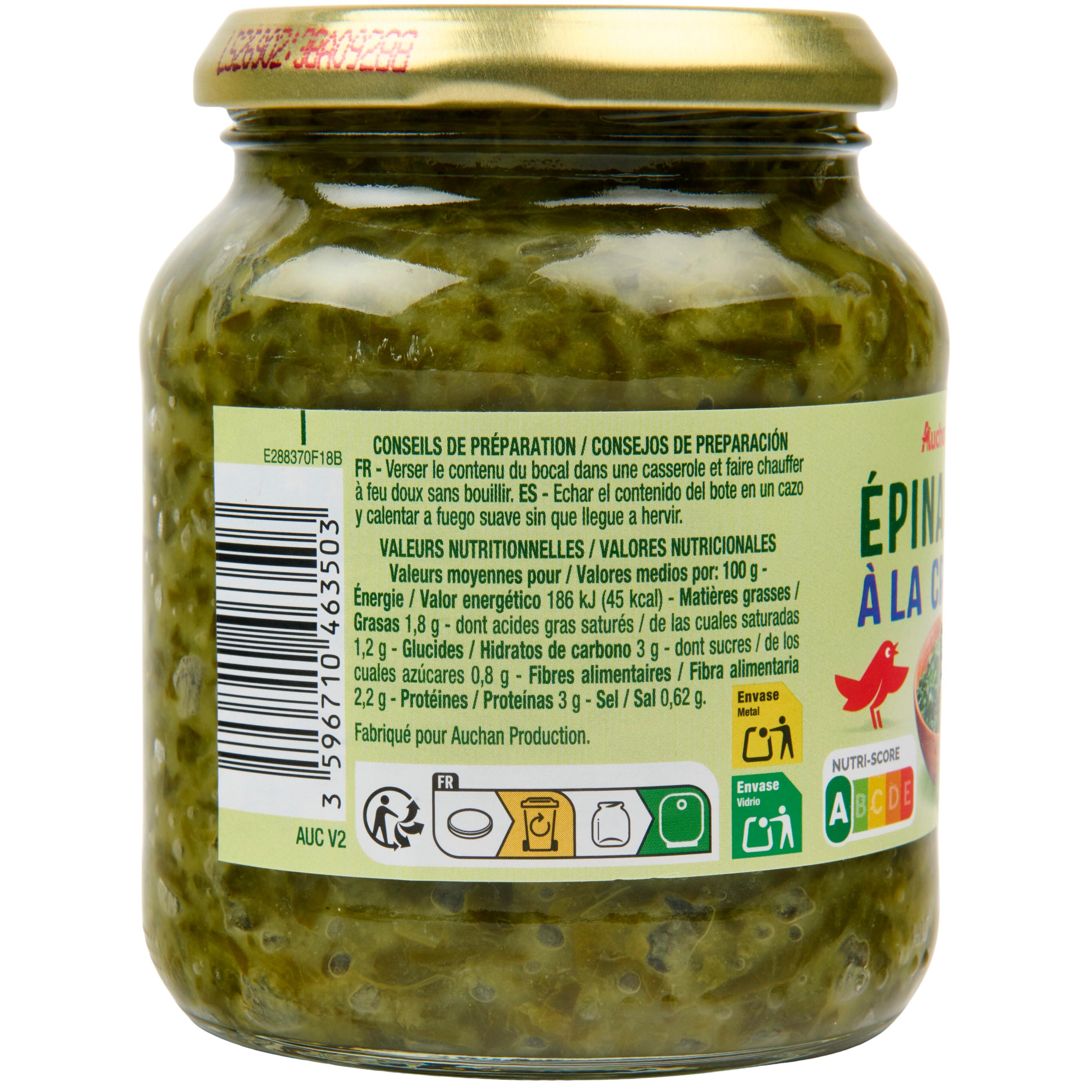 Voir la diapositive 4 : AUCHAN Epinard à la crème bocal 315g